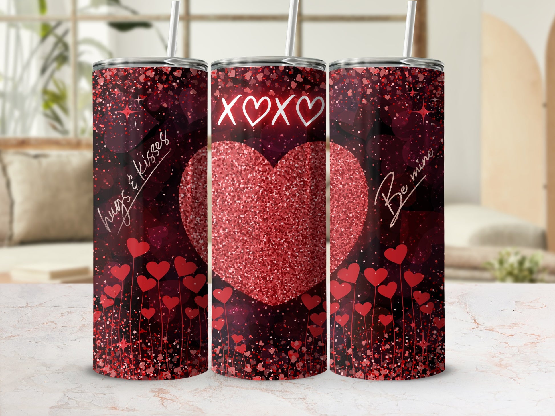 Sparkling Heart Design Tumbler with Romantic Messages