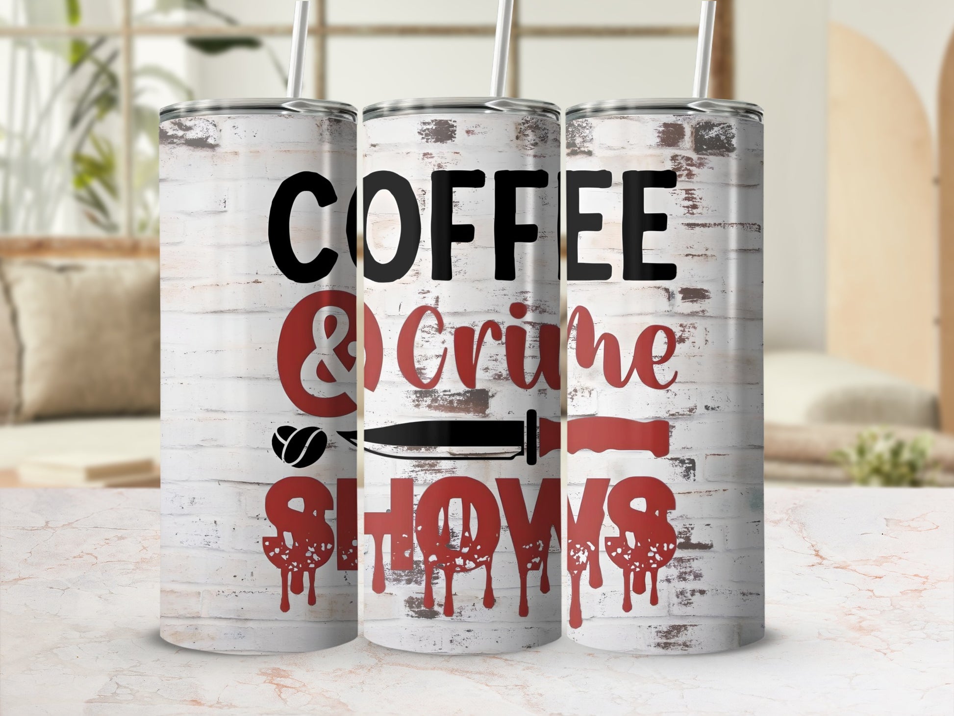 Coffee & Crime Shows Travel Tumbler with Straw Cup