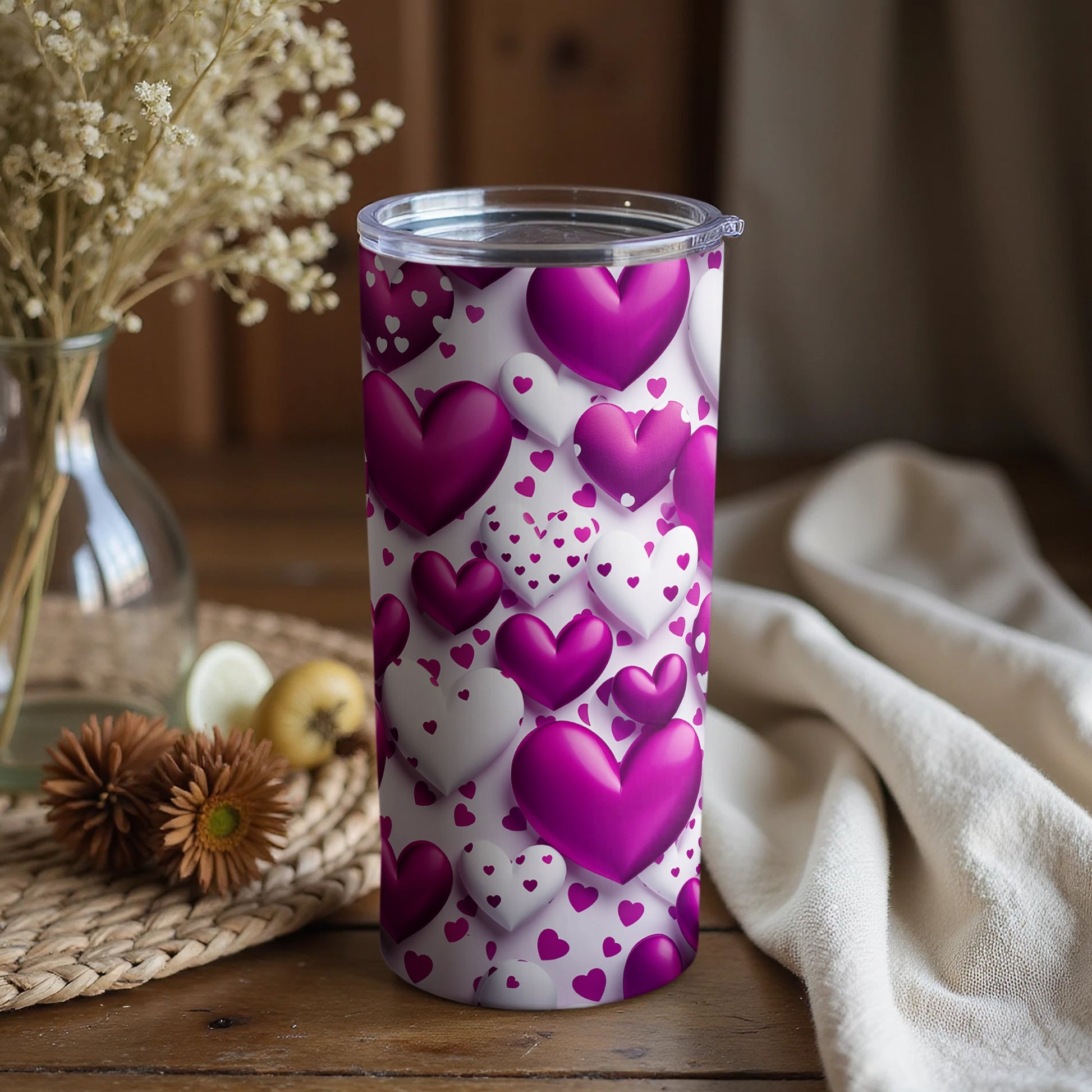 Purple Heart Pattern Tumbler for Romantic Moments