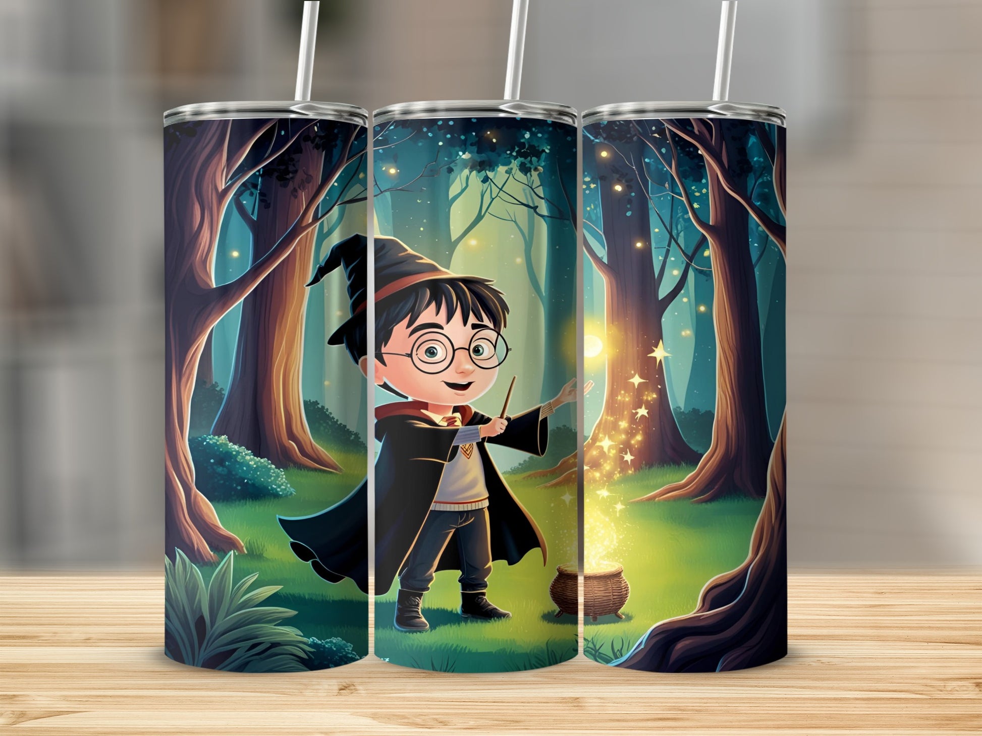 Cartoon boy with glasses and wizard hat casting a spell with a wand.