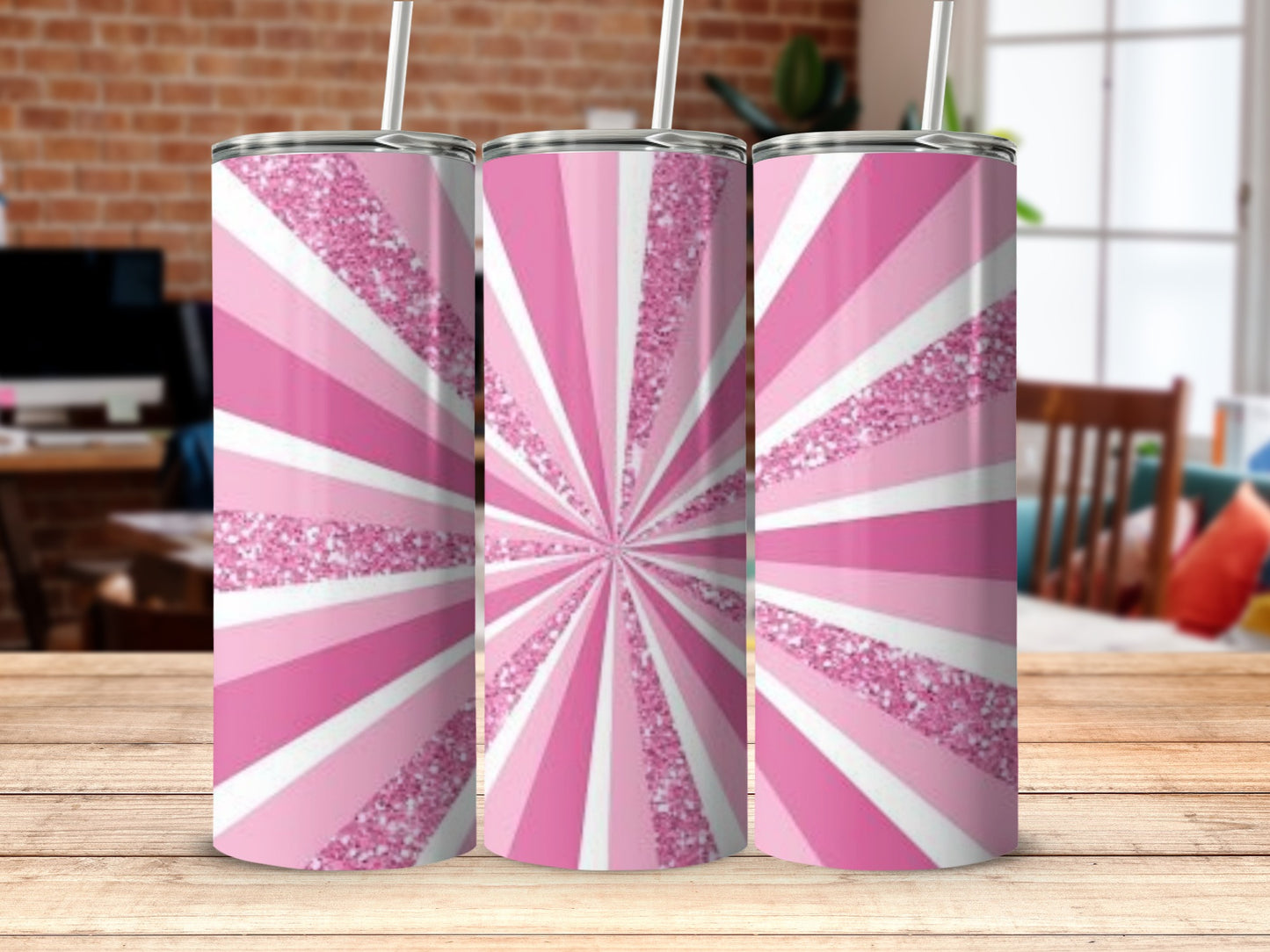 Pink and White Glitter Burst Design Tumbler product