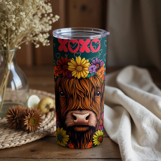 Colorful Cow With Flowers XOXO Tumbler Cup