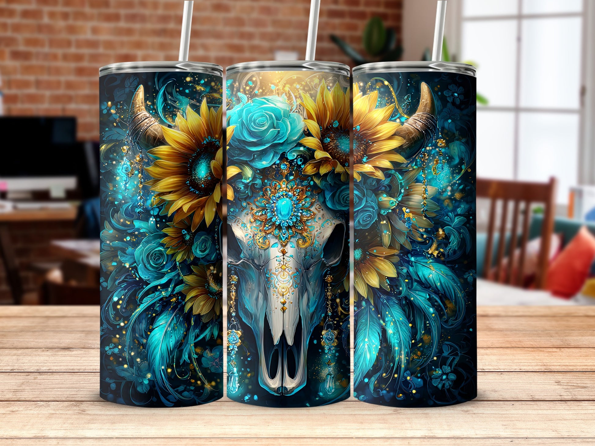 Floral Skull Art Insulated Beverage Tumbler