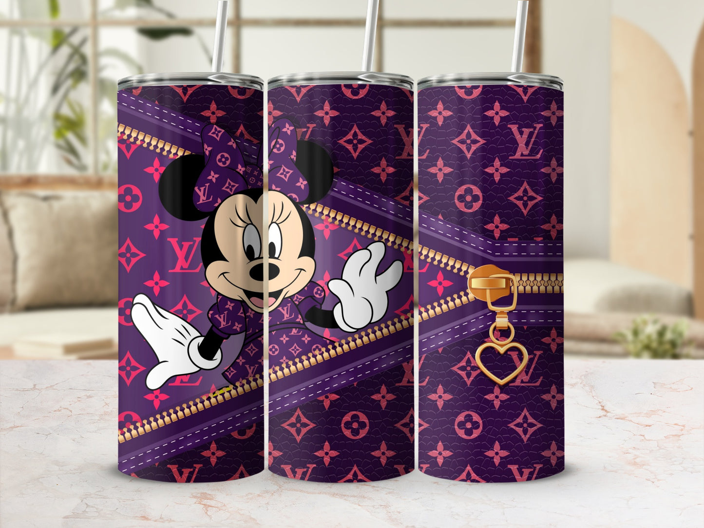 Minnie Mouse and LV Pattern Purple Tumbler
