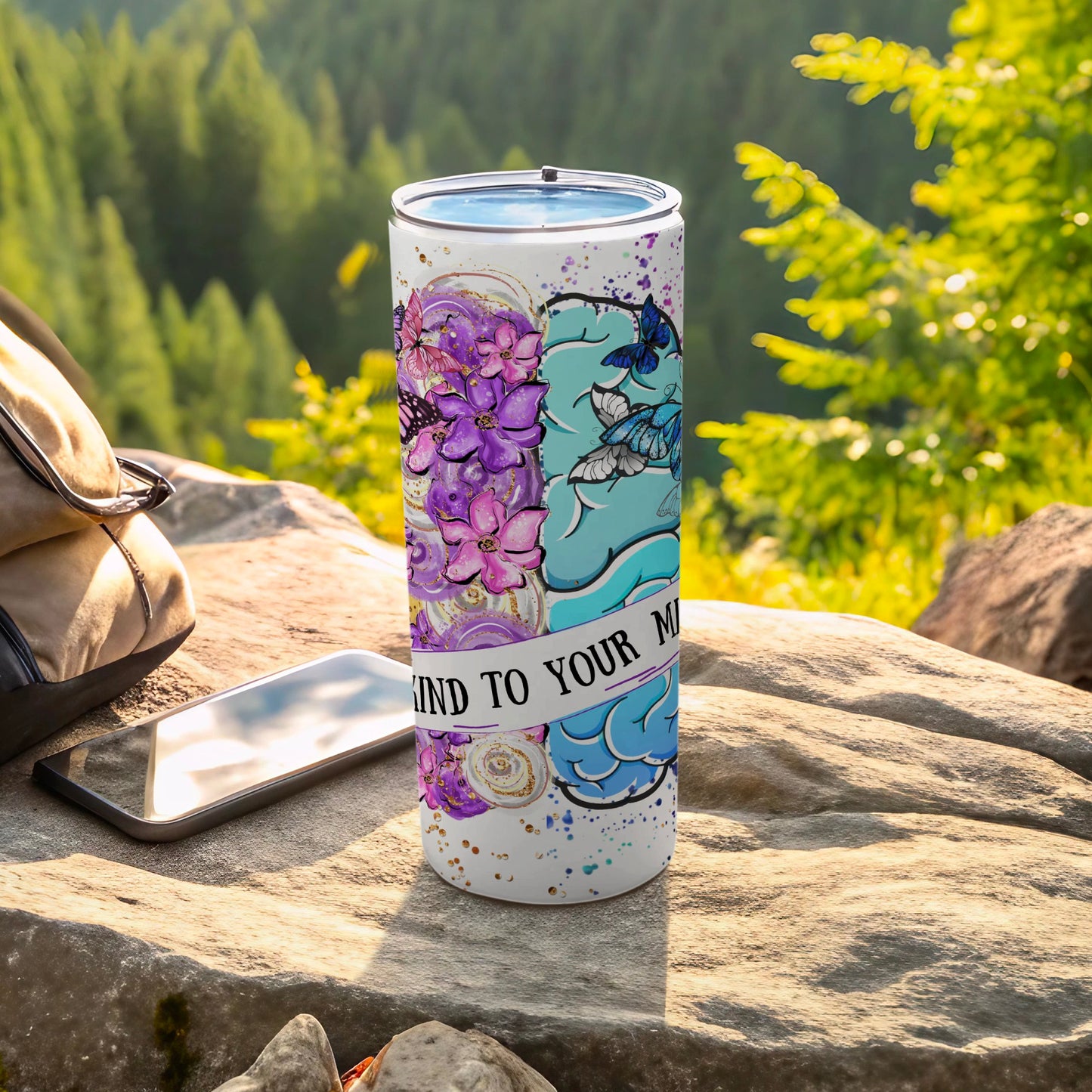 Brain Floral Butterfly Be Kind To Your Mind Tumbler product type