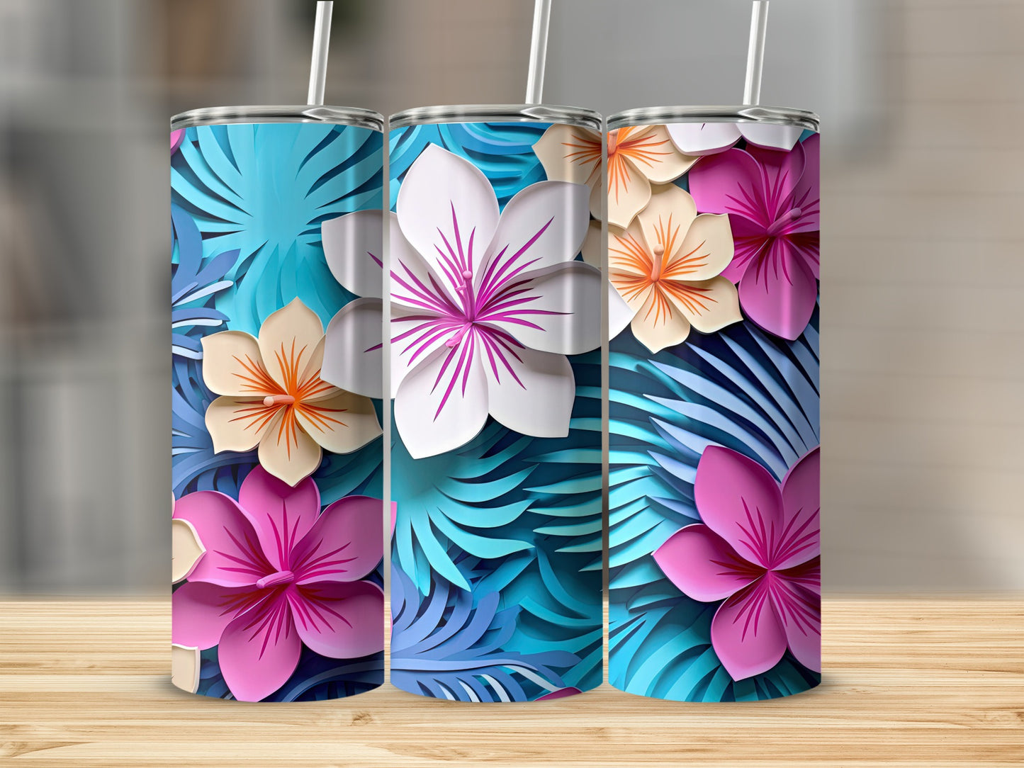 Tropical Floral Patterned Tumbler for Summer Drinks