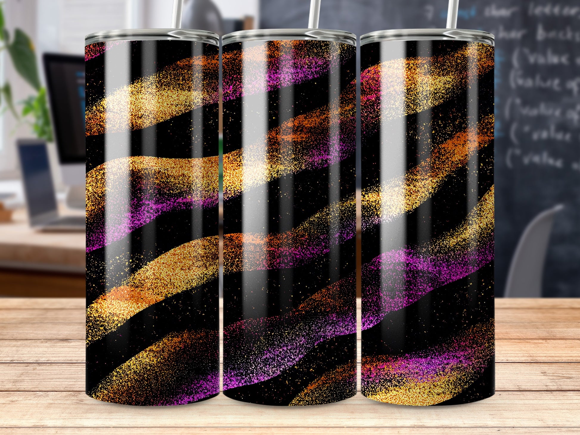 Glittery Black Gold and Purple Striped Tumbler Product