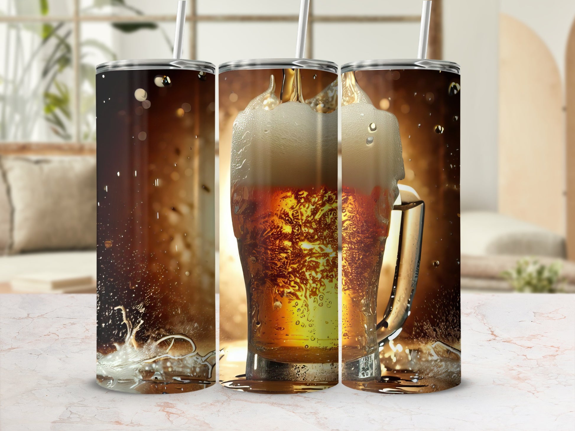 Beer Themed Tumbler with Foam Splash Design