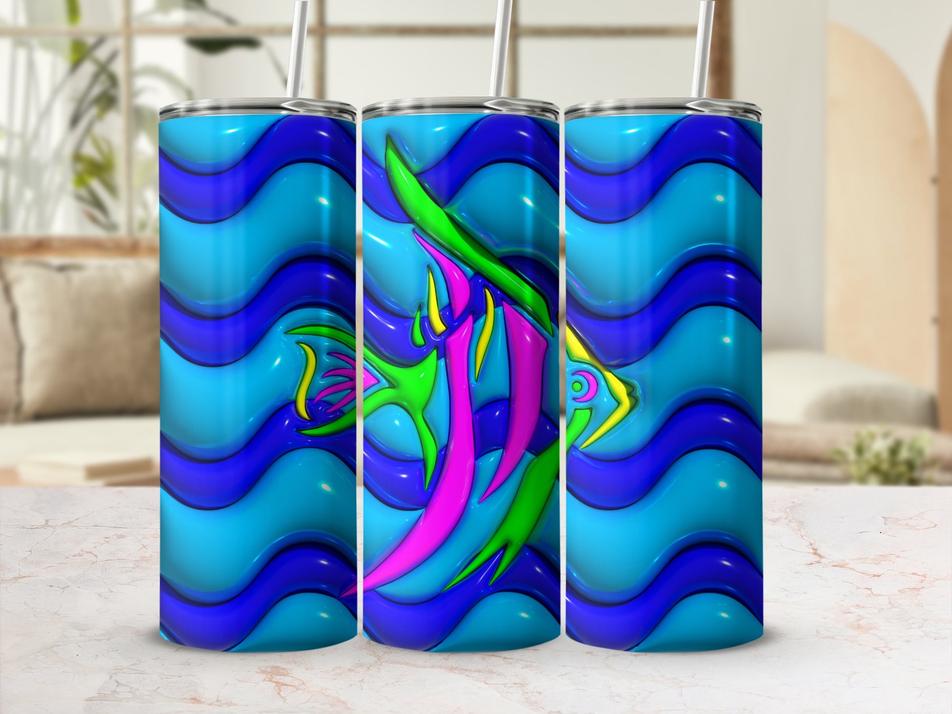 Blue Wavy Background Abstract Colorful Fish product type