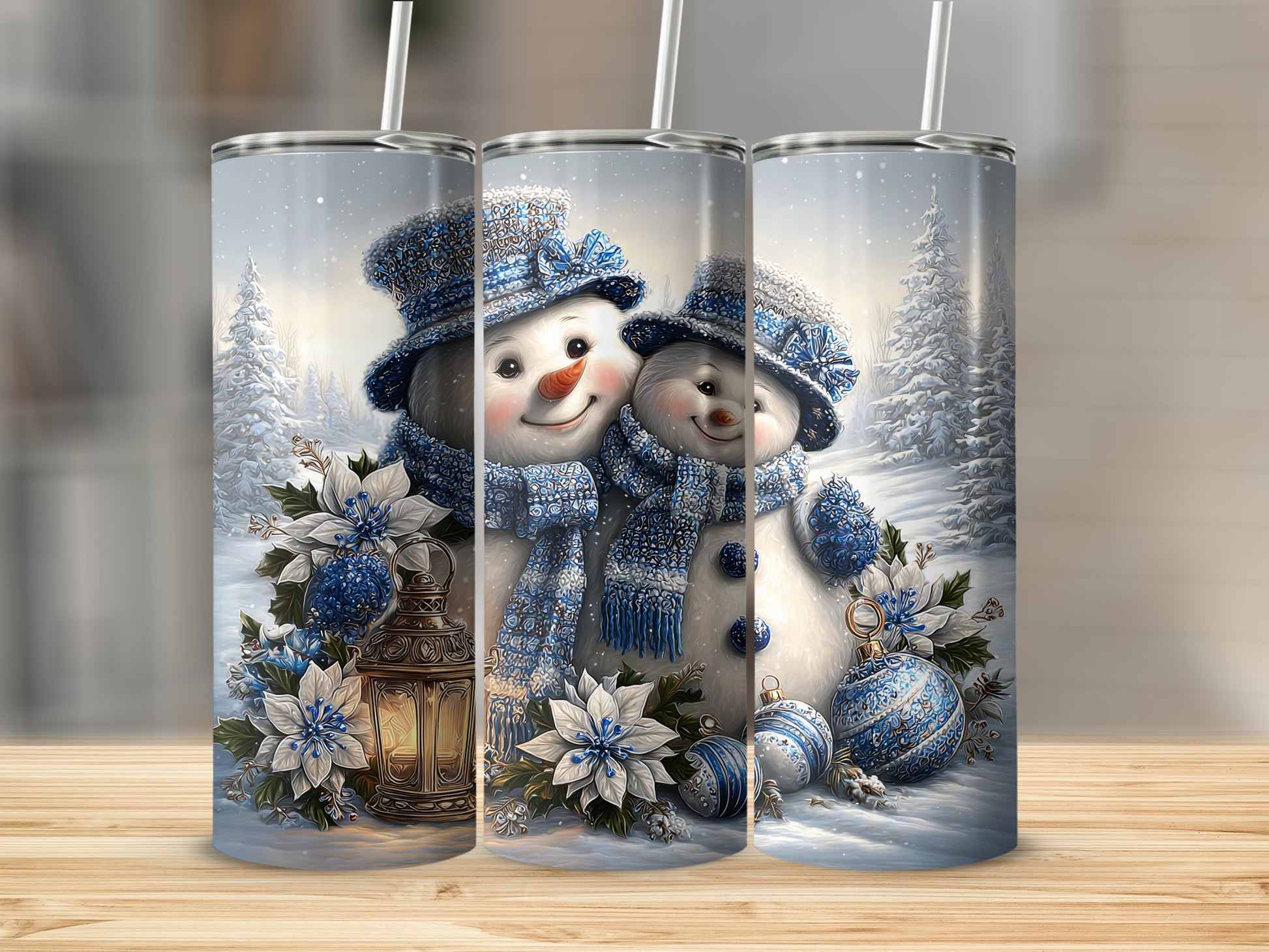 Festive Snowman Design Insulated Tumbler with Straw