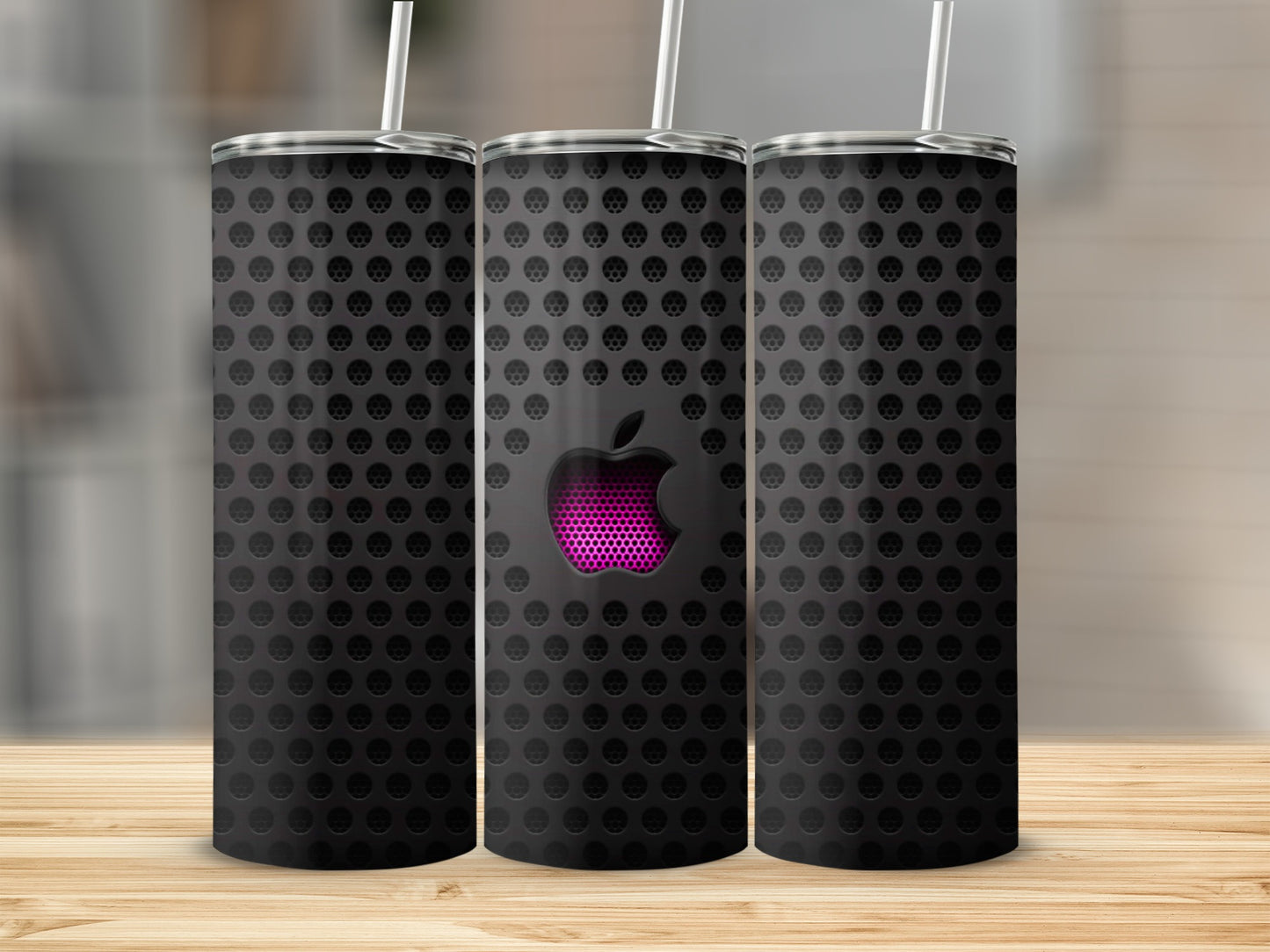 Black Perforated Pattern Pink Apple Logo Tumbler product type