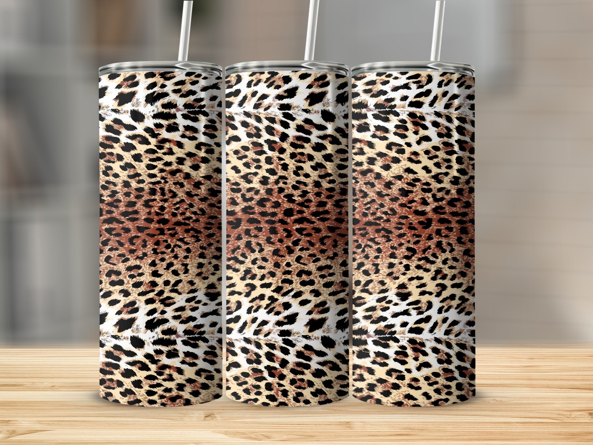 Leopard Print Tumbler with Straw Insulated Drinkware