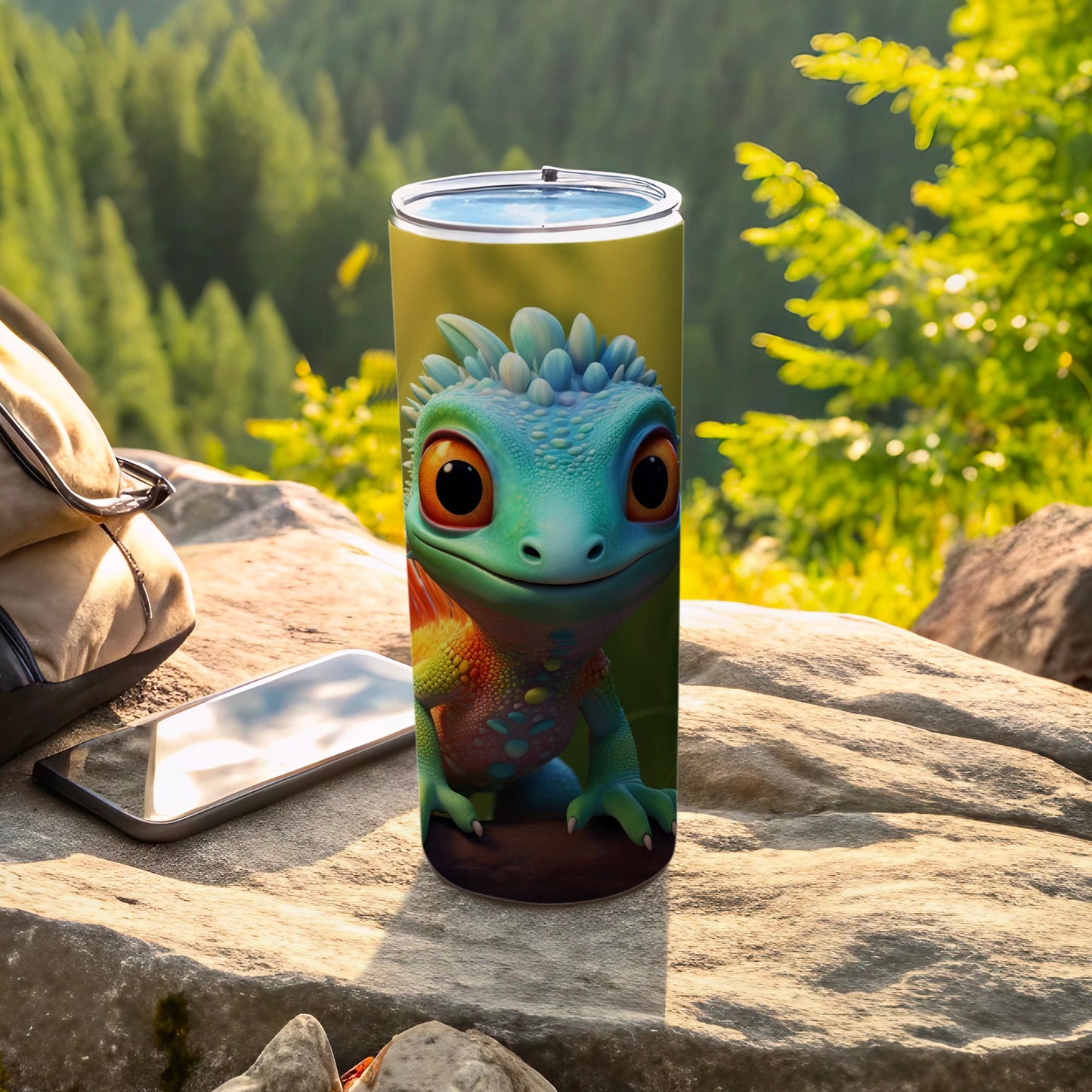 Cute Colorful Lizard Print Tumbler for Outdoor Activities