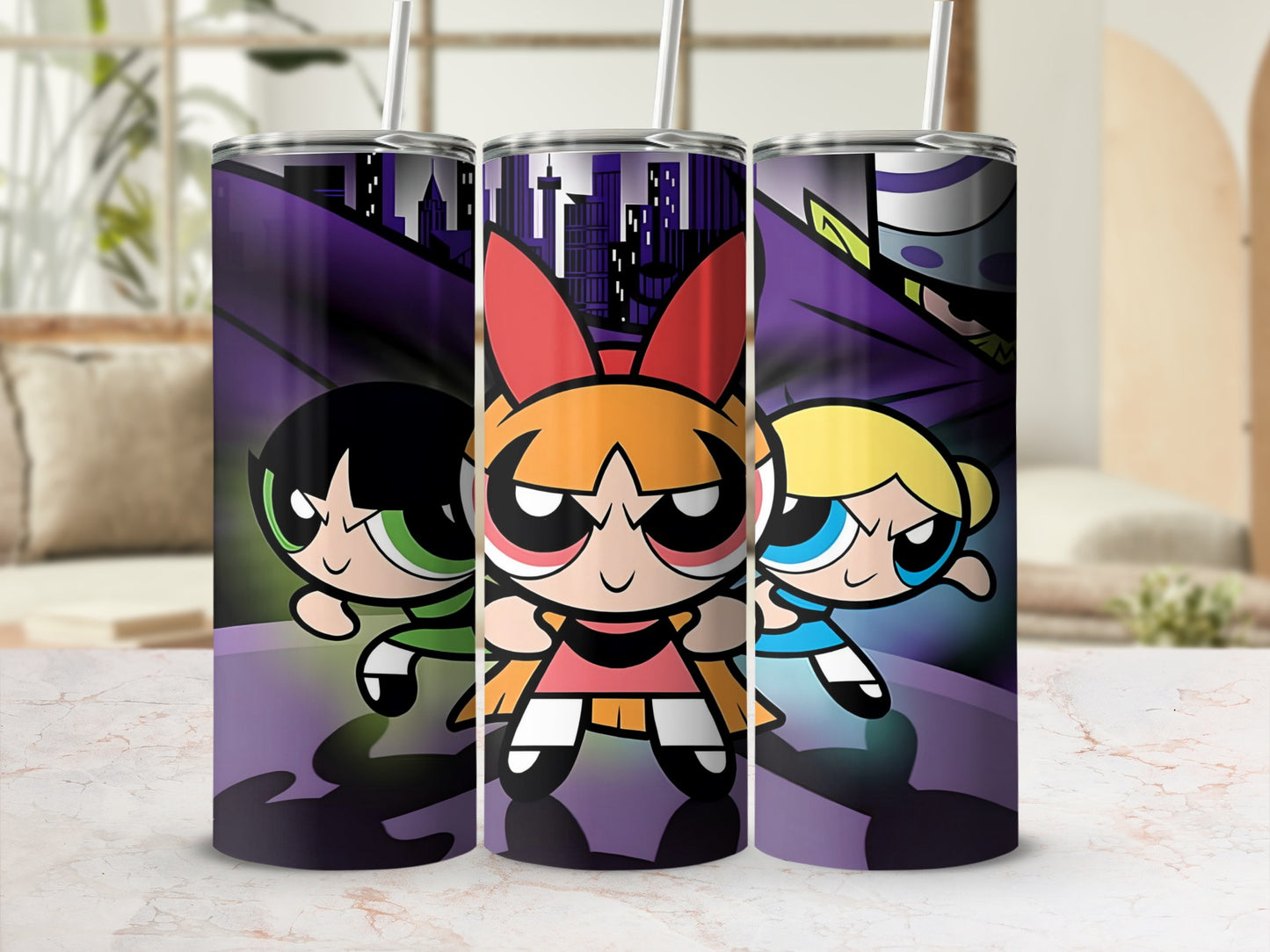 Powerpuff Girls Cityscape Design Tumbler Cup