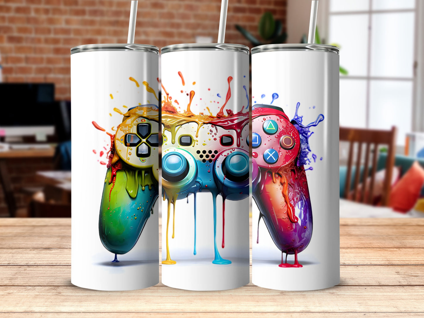 Colorful gaming controllers artwork tumbler