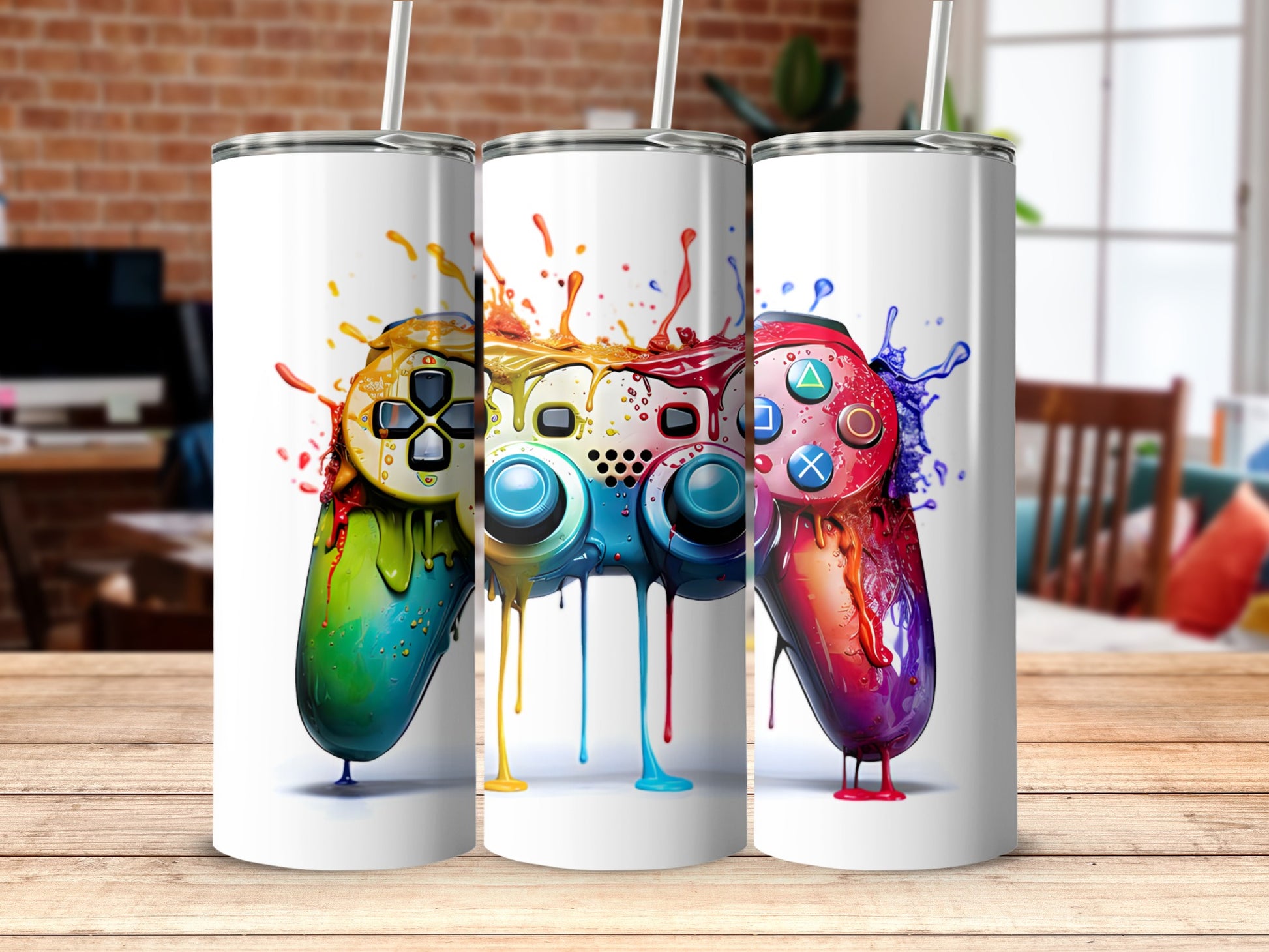 Colorful gaming controllers artwork tumbler