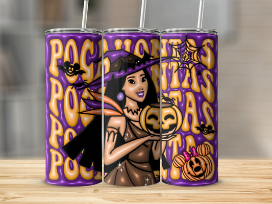 Pocasontas Witch Holding Pumpkin Halloween-Themed Tumbler