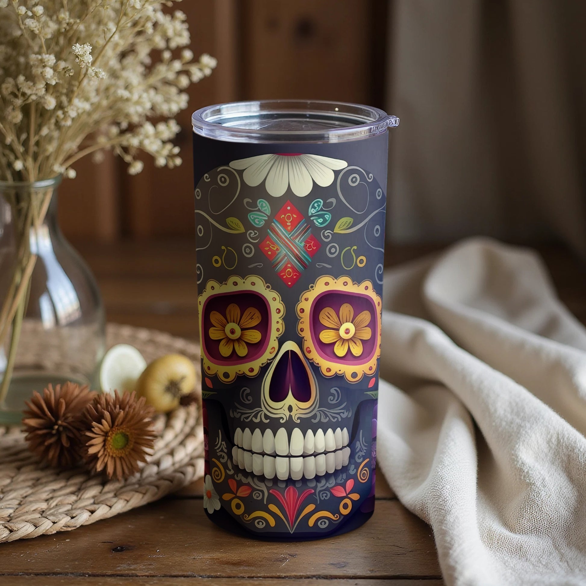 Colorful Day of the Dead Skull Design Tumbler