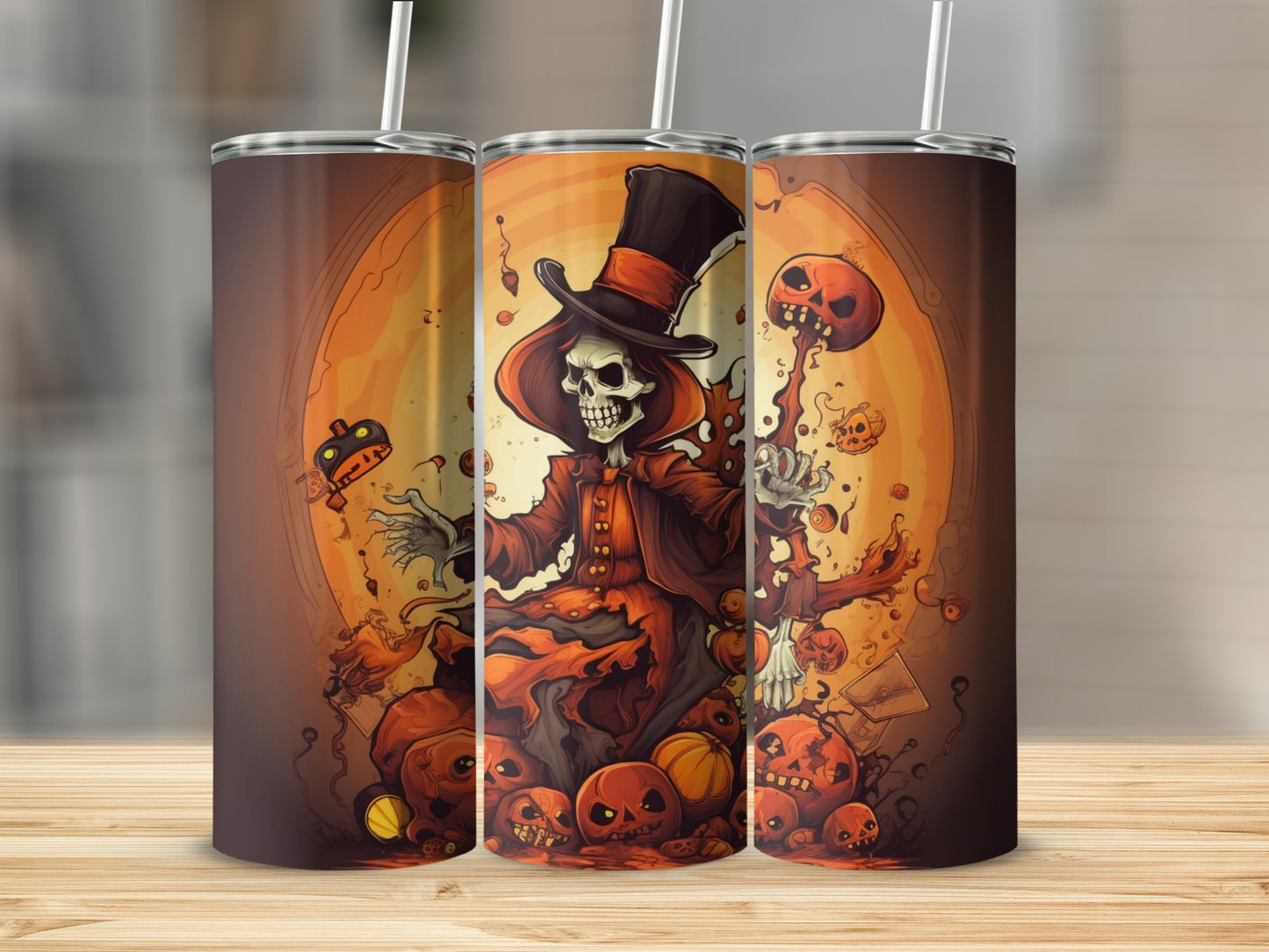 Halloween Skeleton Witch Full Wrap Design Tumbler