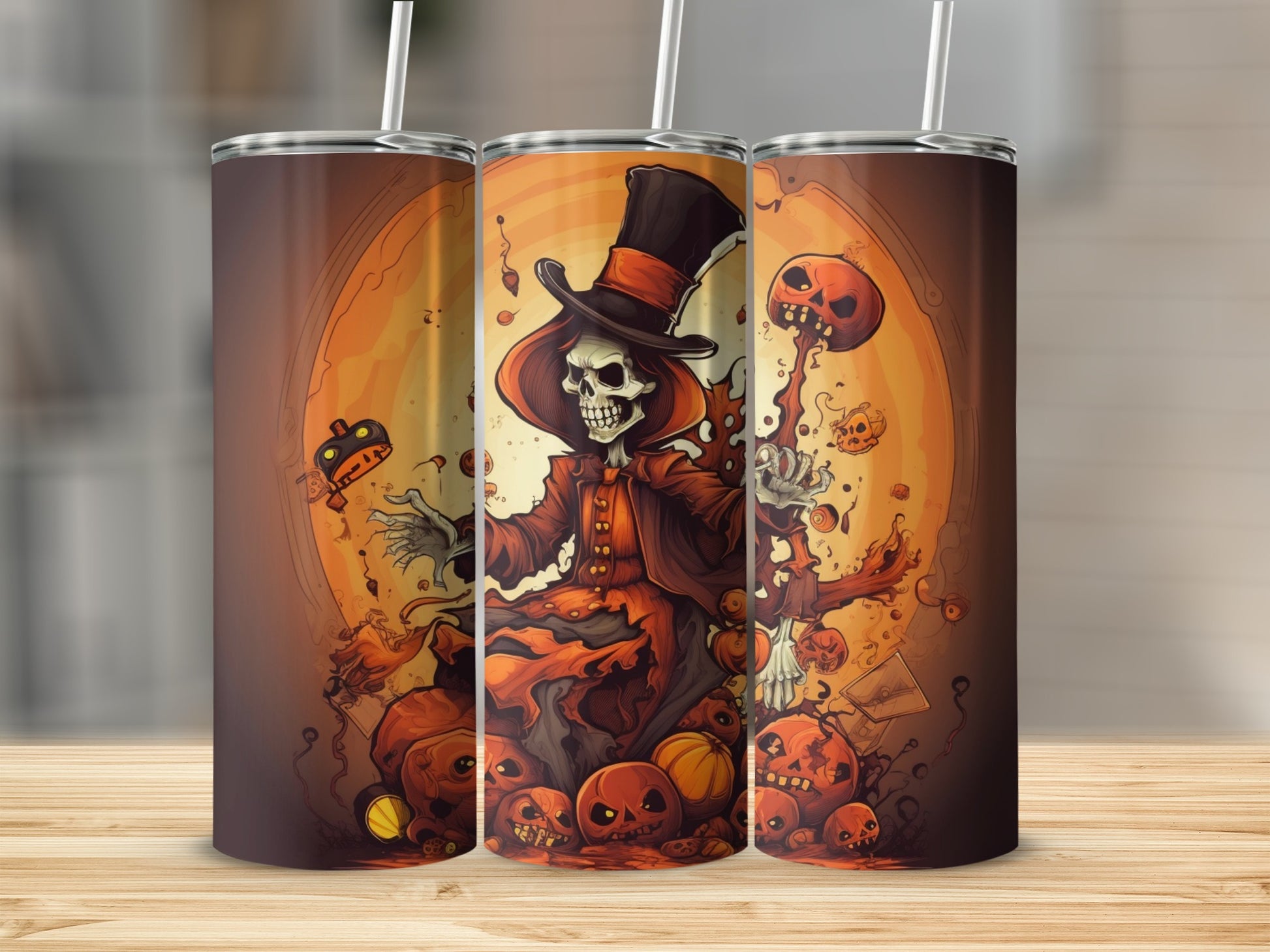 Halloween Skeleton Witch Full Wrap Design Tumbler