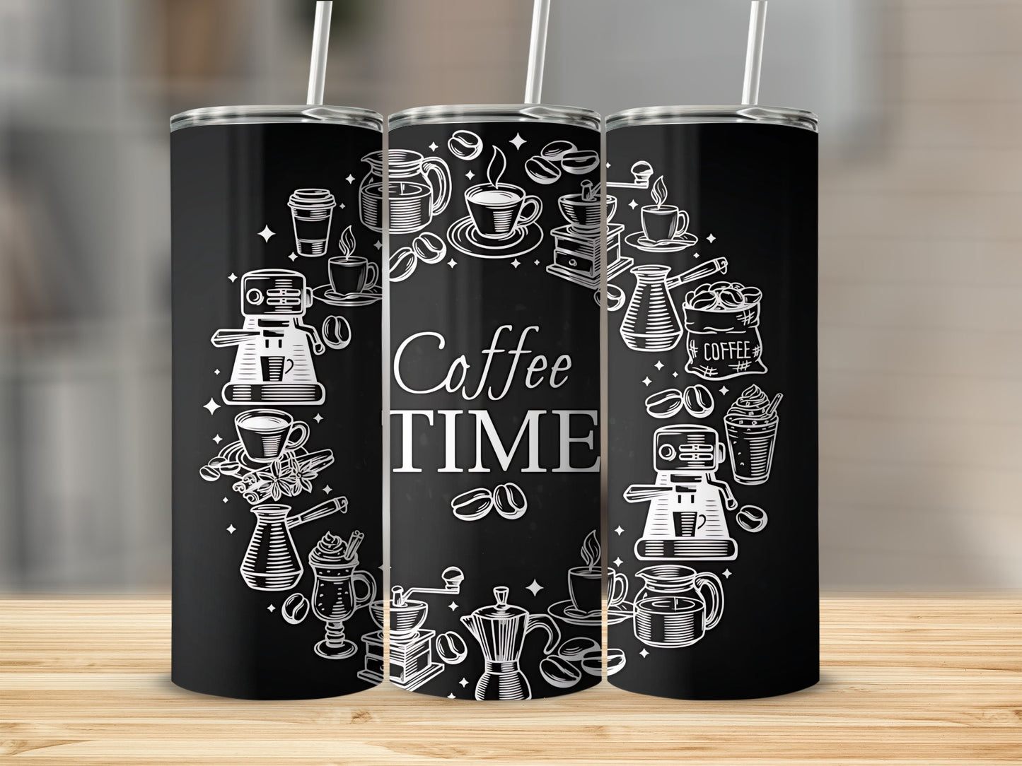 Coffee Time Design Tall Insulated Travel Tumbler