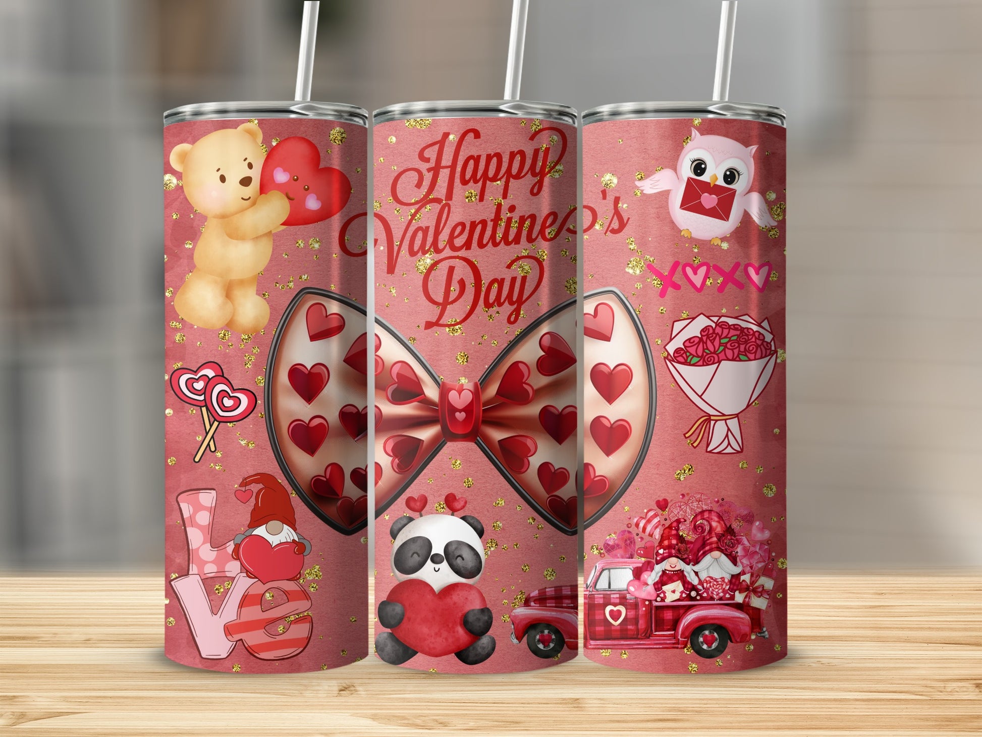 Cute Valentine's Day Themed Tumbler with Straw