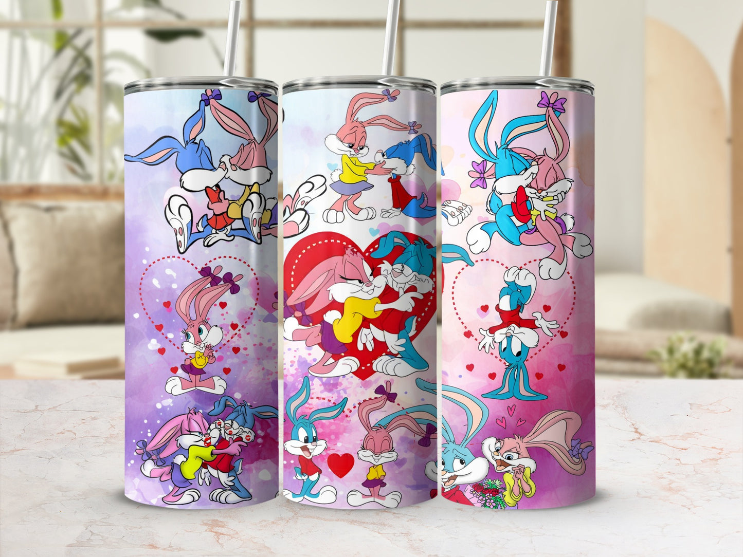 Cute Cartoon Bunny Love Design Insulated Tumbler