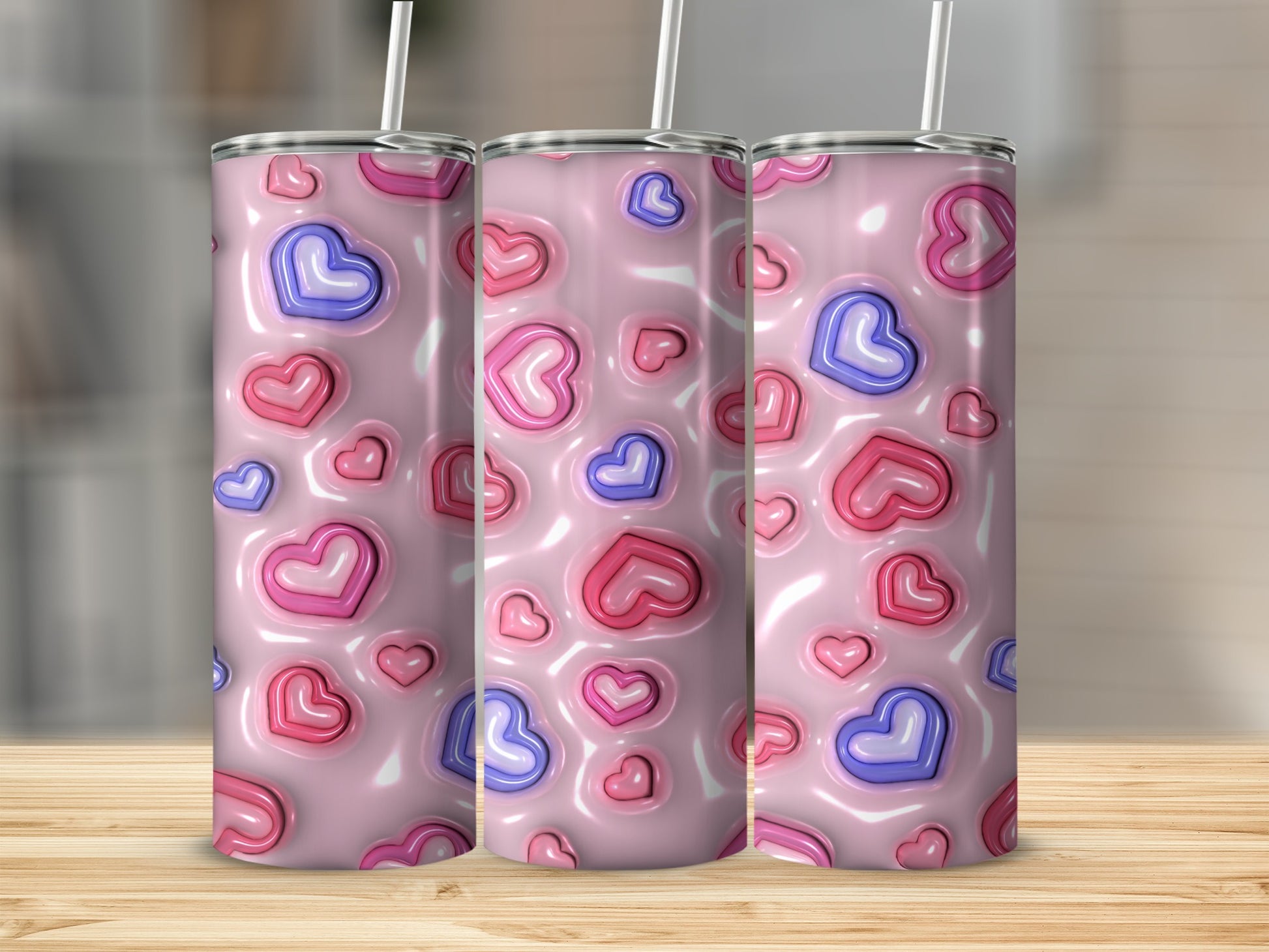 Heart Print Pink and Purple Tumbler product