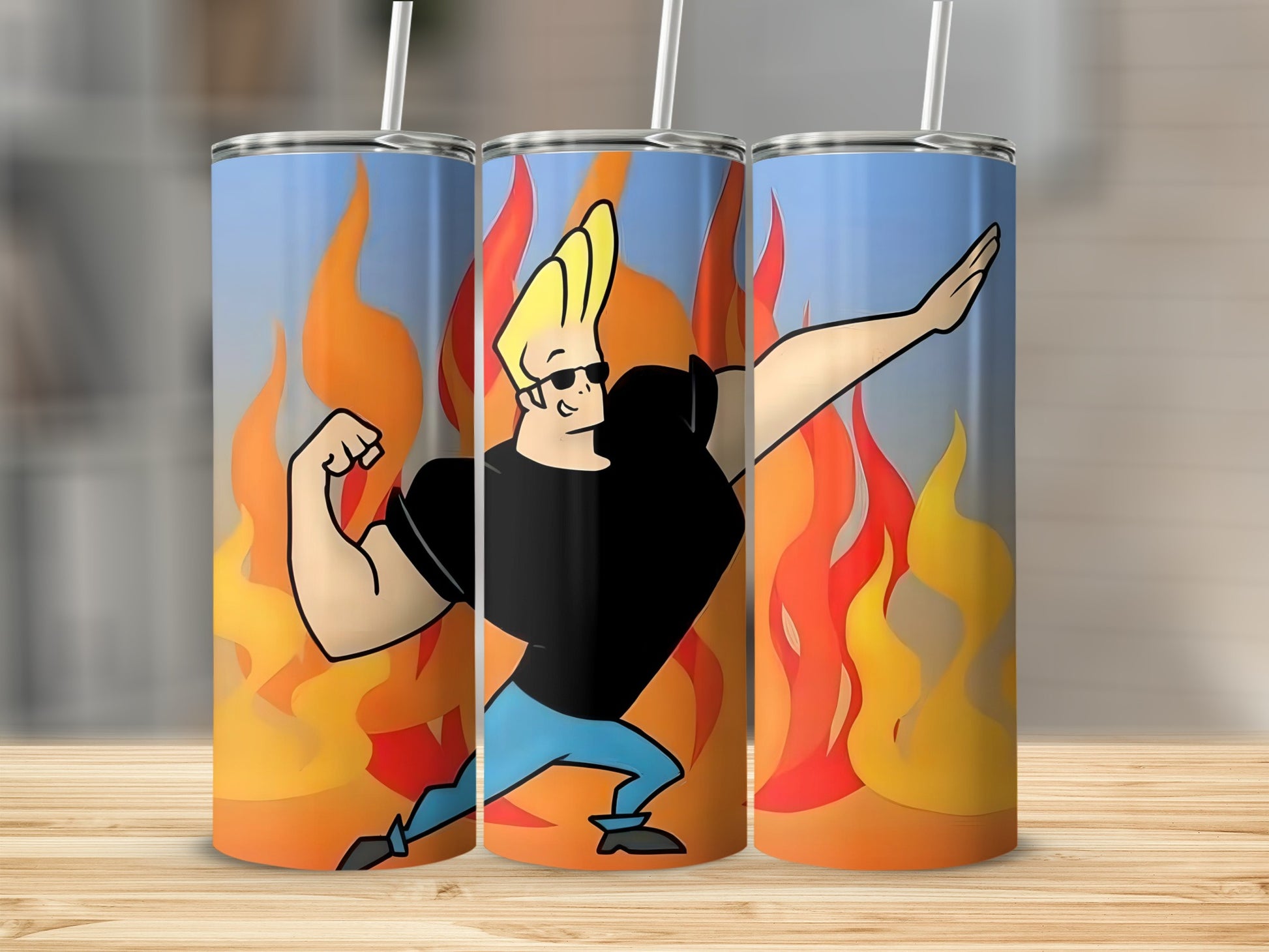 Animated Character with Flames Tumbler Product