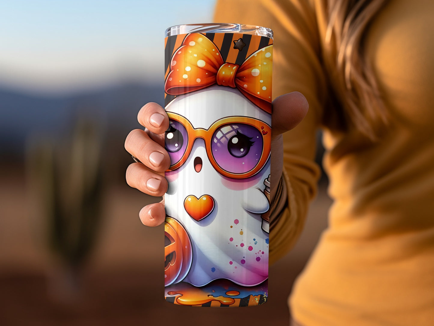 Cute Halloween Ghost with Glasses Tumbler Cup