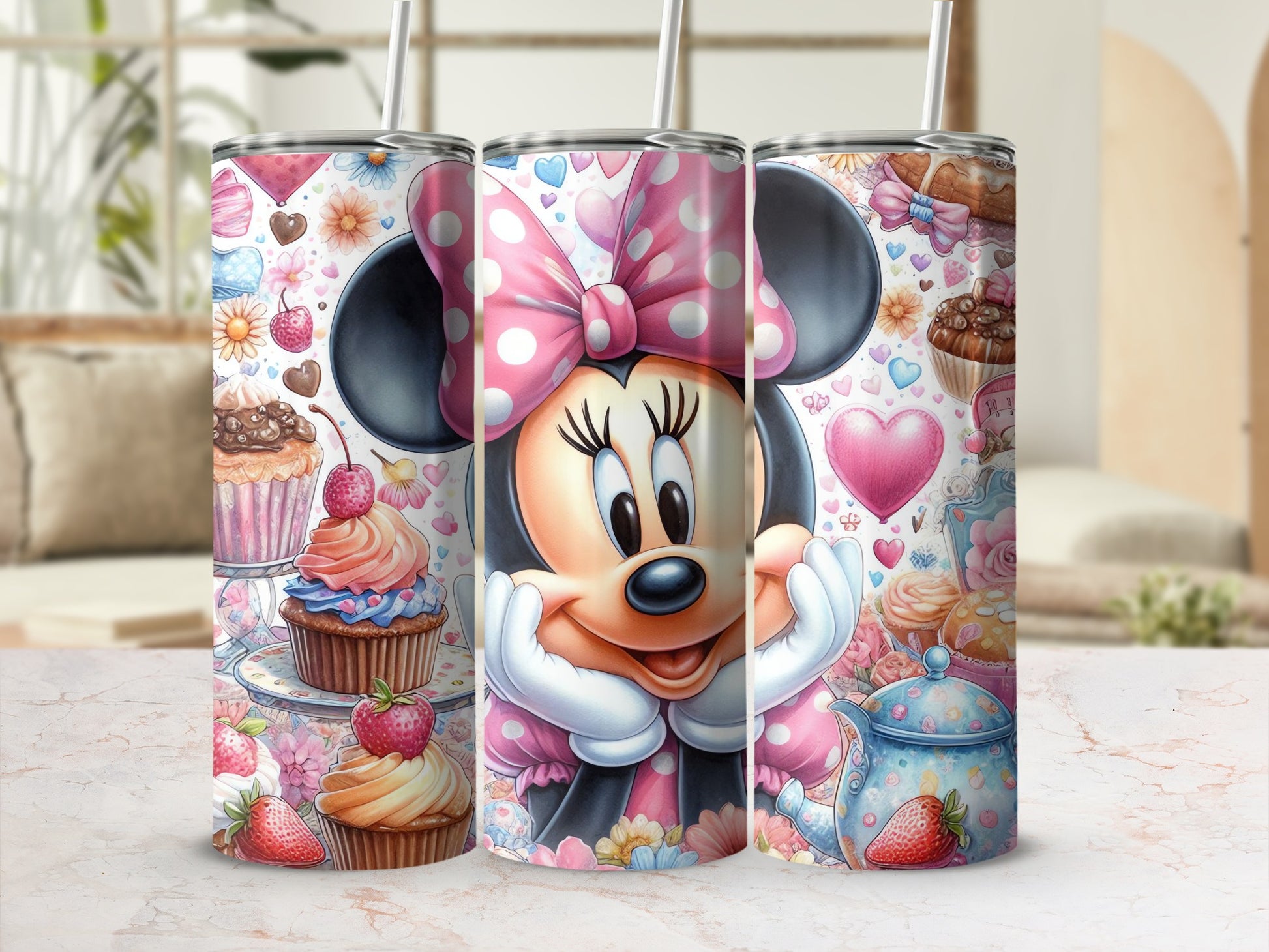 Cute Cartoon Character Tumbler with Sweet Treats Design