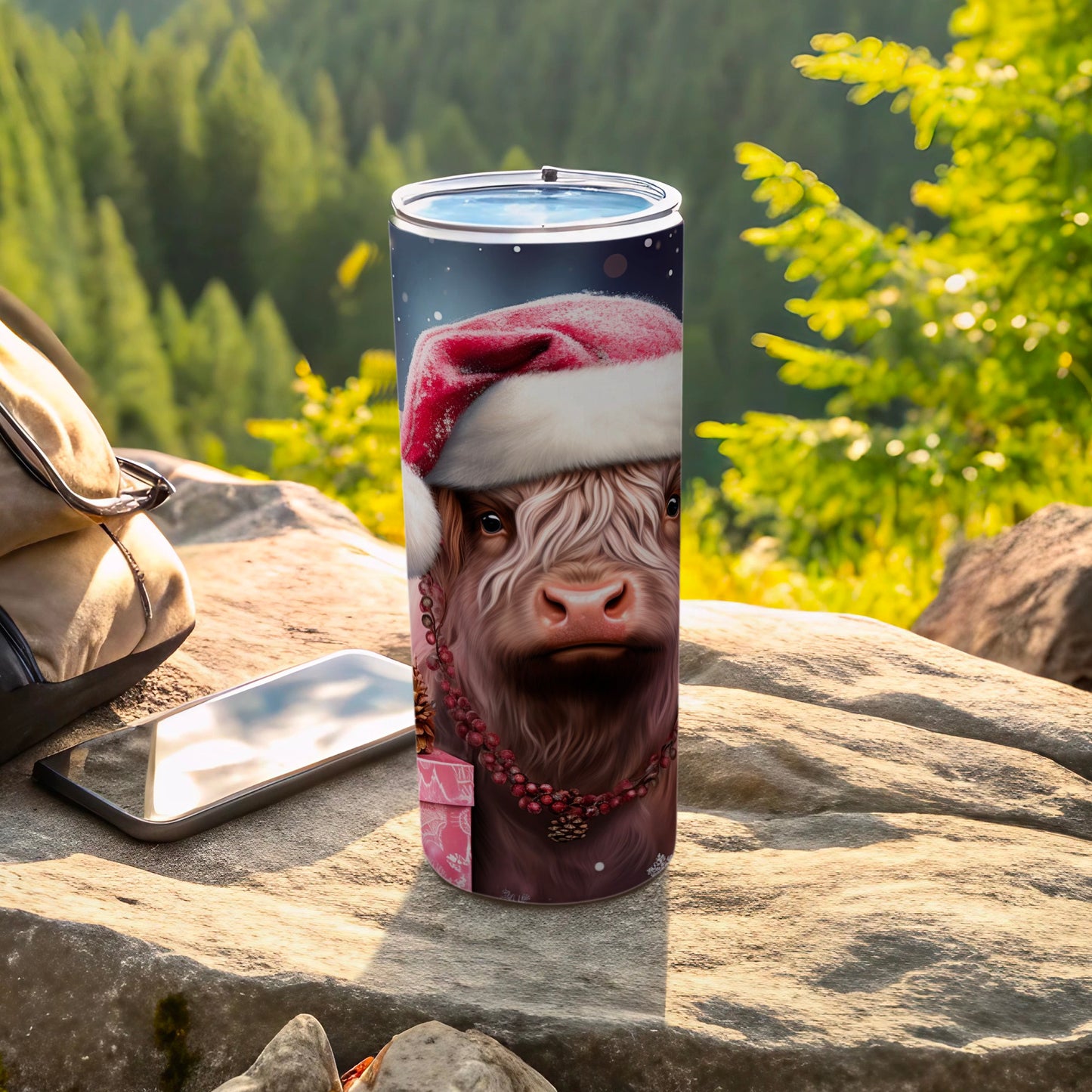Santa Hat Highland Cow Design Tumbler Product