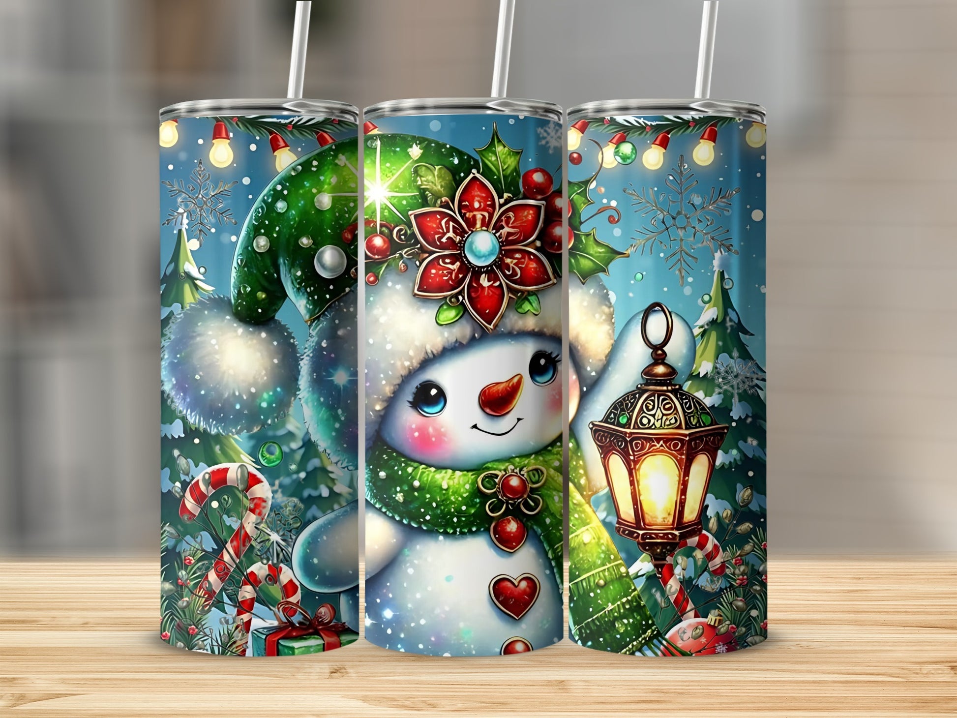 Festive Snowman with Candy Canes Christmas Tumbler
