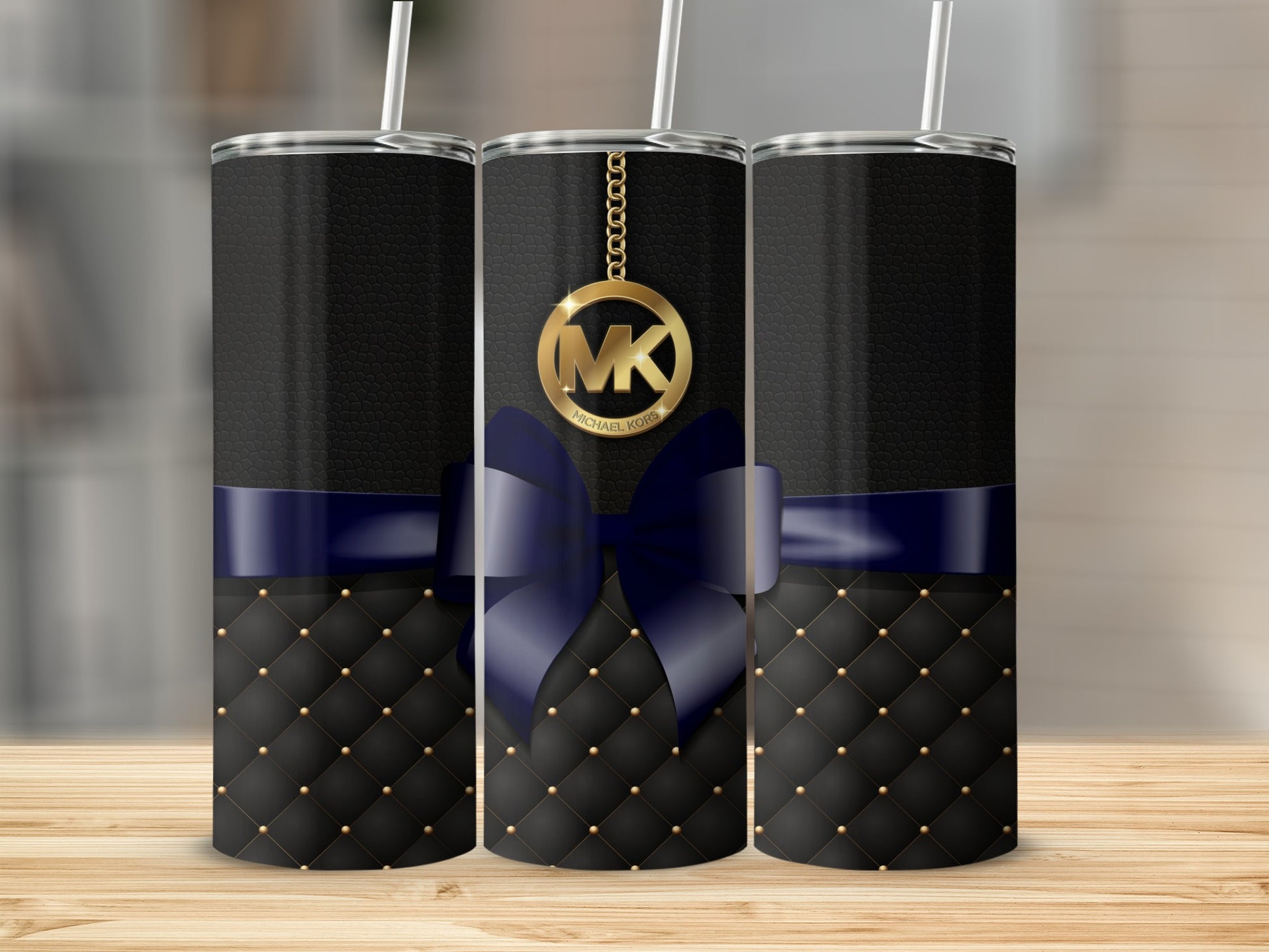 Luxury Black and Gold Quilted Tumbler with Bow Design
