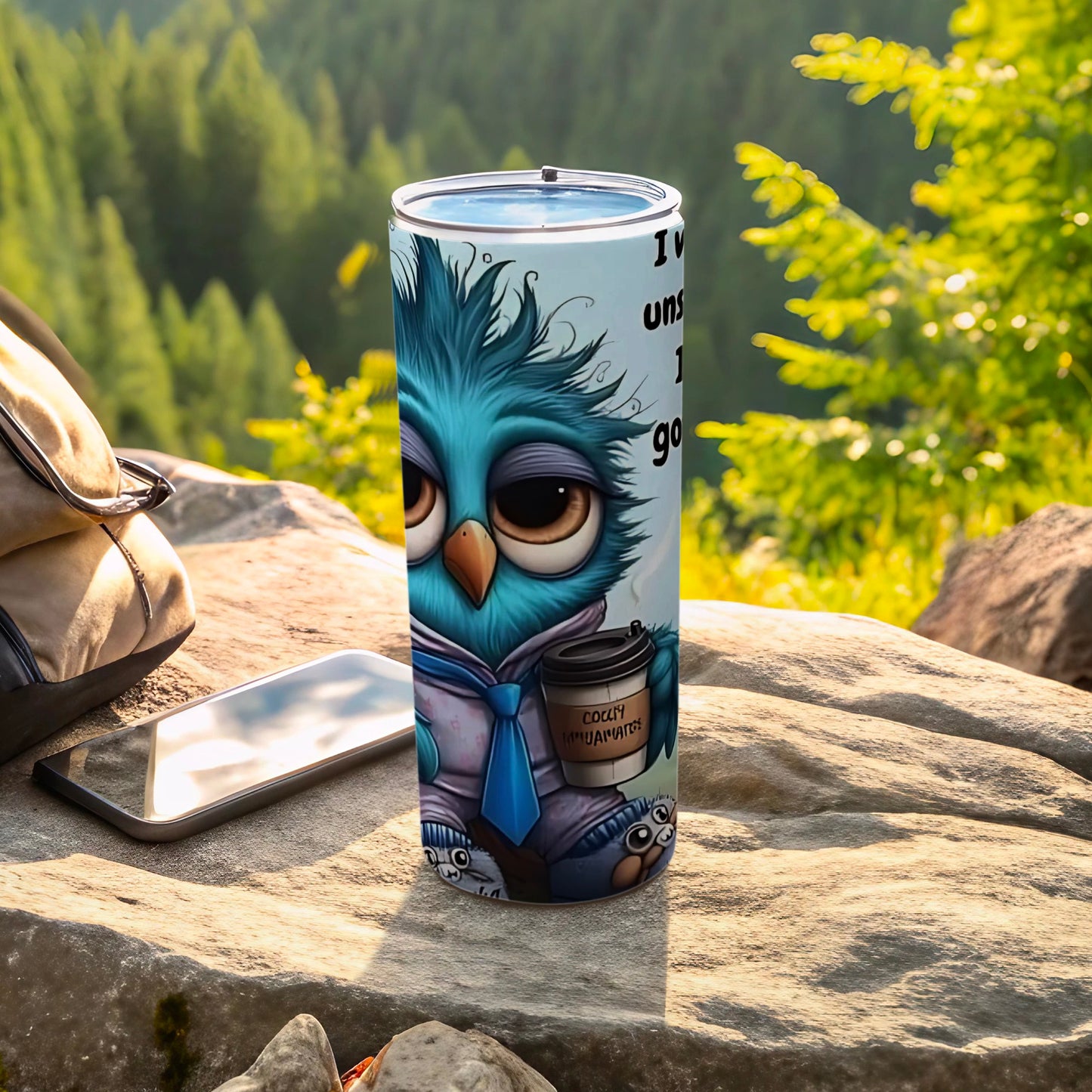 Cute Blue Owl Themed Travel Tumbler with Fun Design