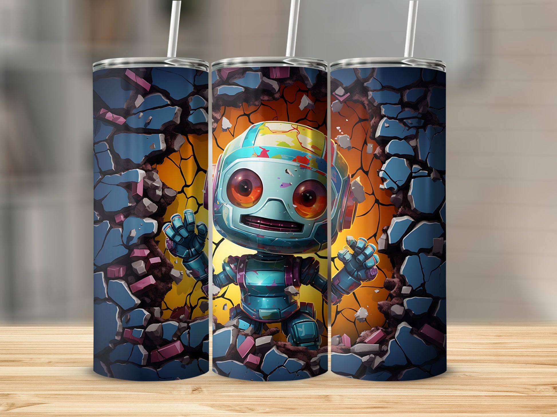 Robot Breaking Through Wall Design Tumbler Product