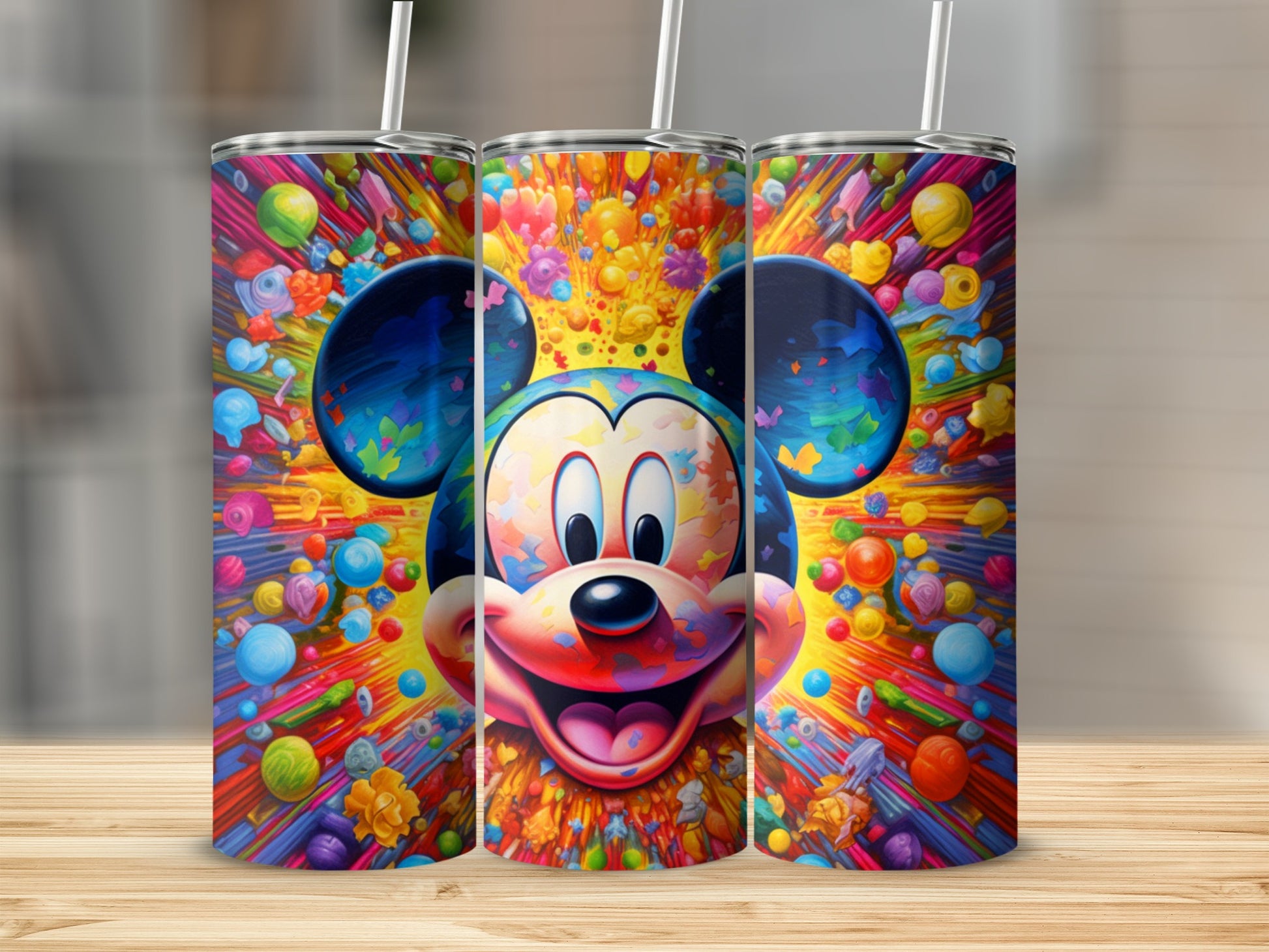 Vibrant Mickey Mouse Tumbler with Splash of Colors