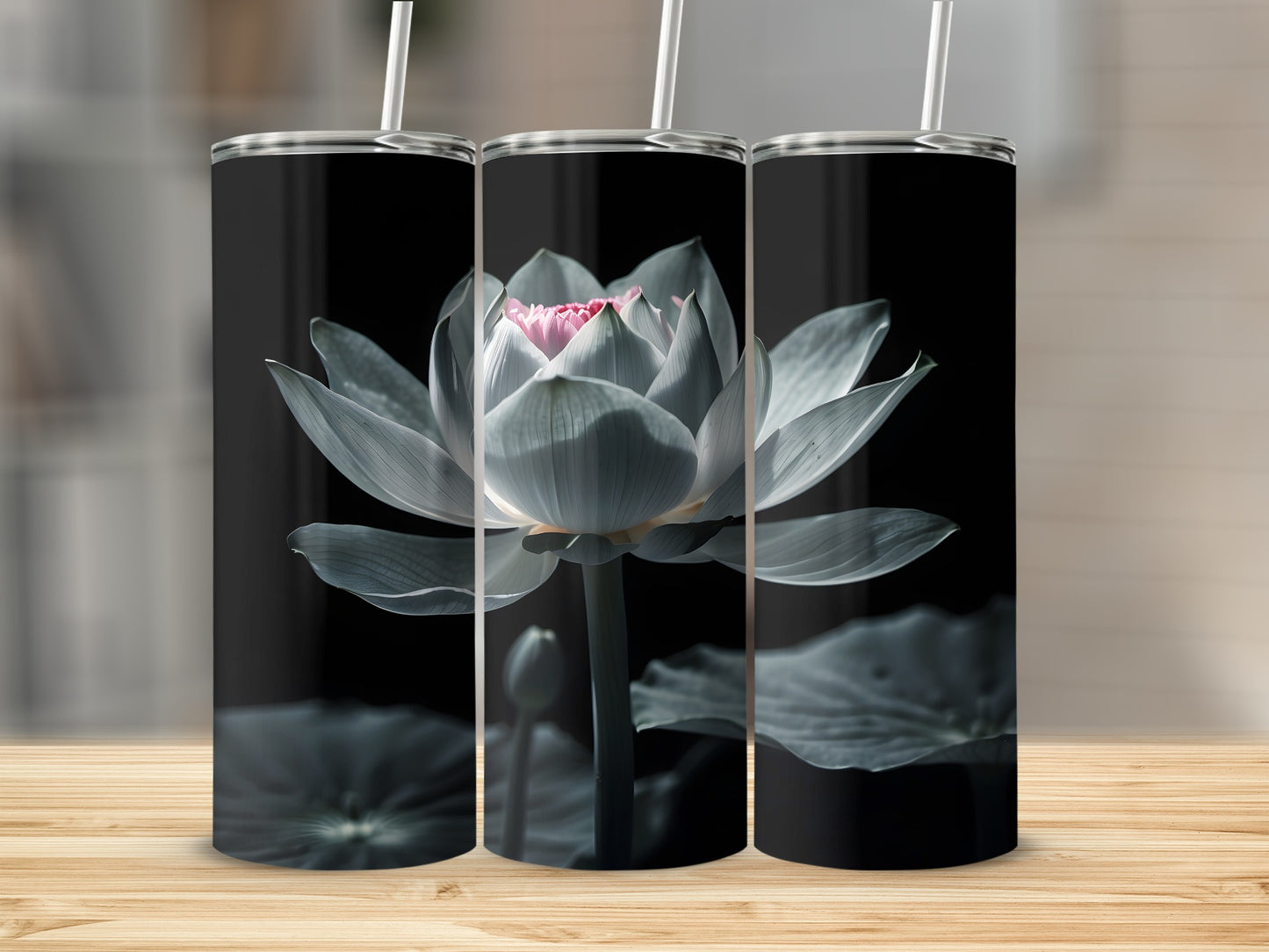 White Lotus Pink Bloom Dark Background Floral Art product type