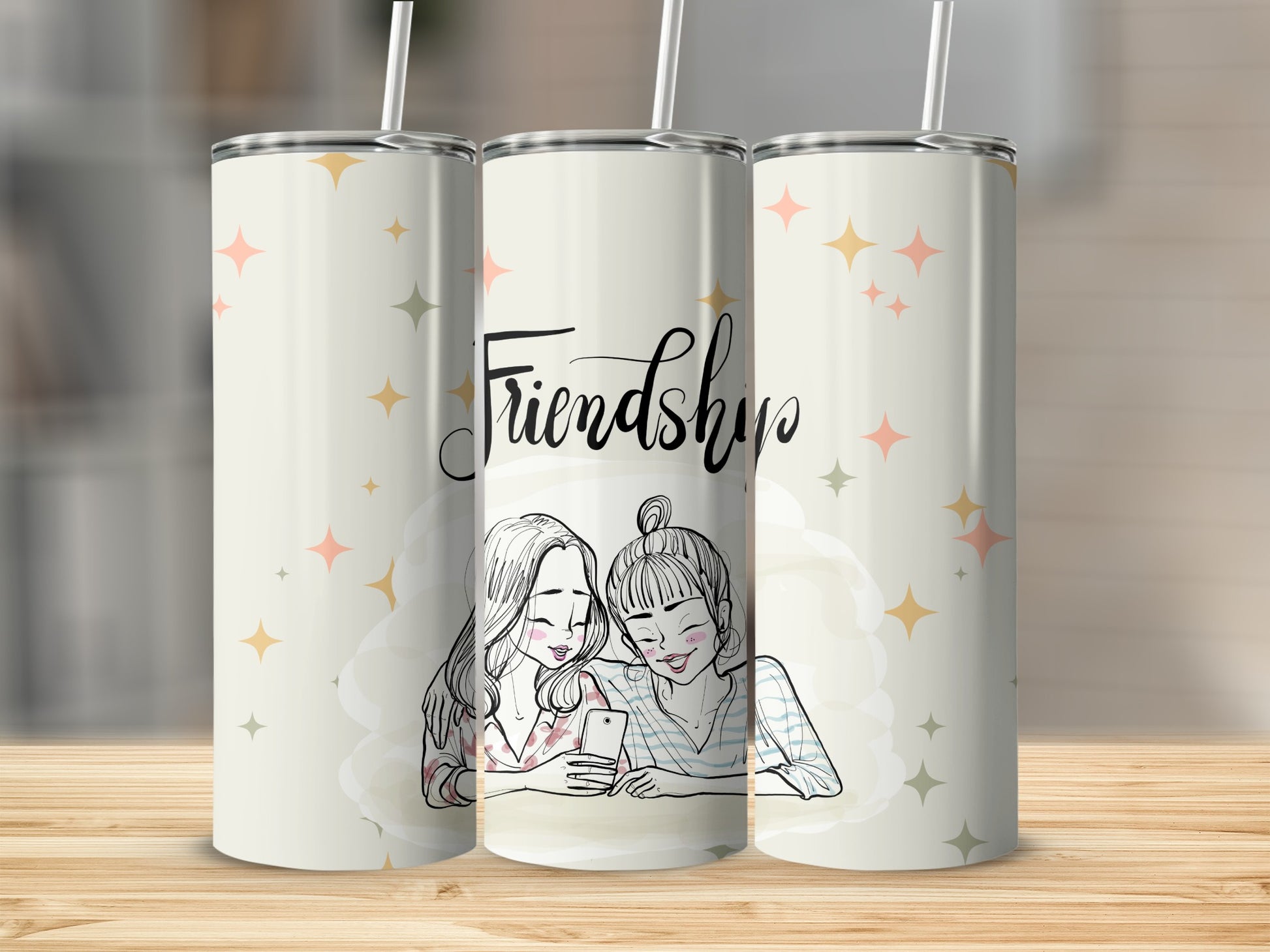 Cute Friendship Design Tumblers with Drawn Characters