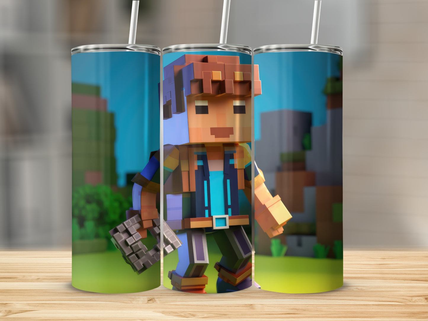 Pixelated Character Design Tumbler Cup for Kids
