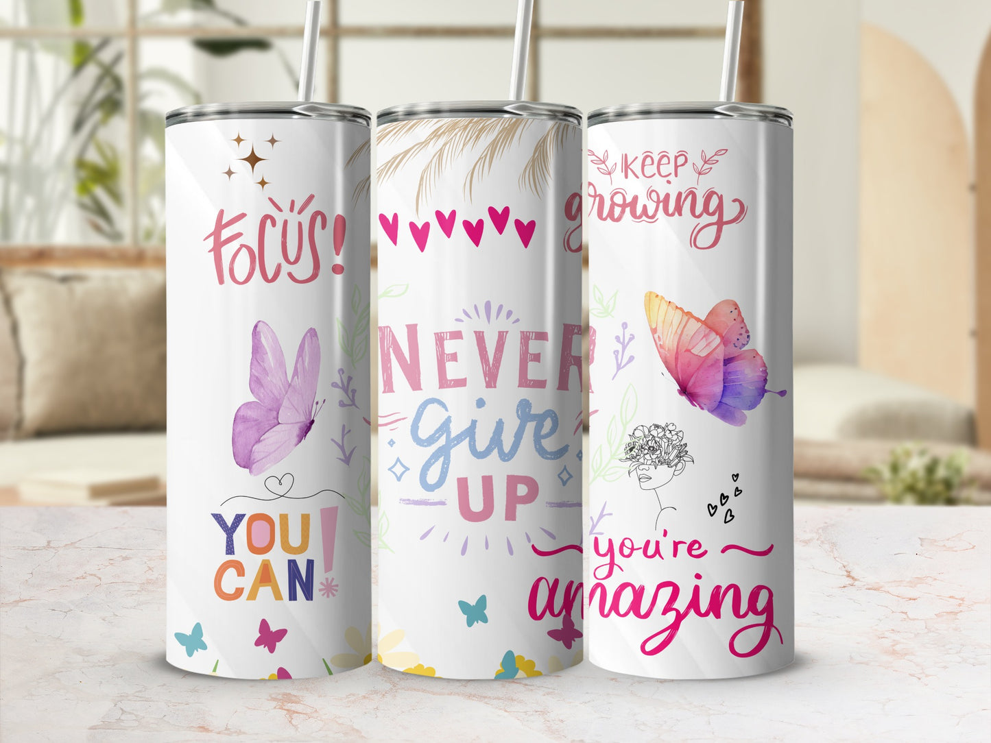 Motivational and Inspirational Tumbler Set with 3 Designs