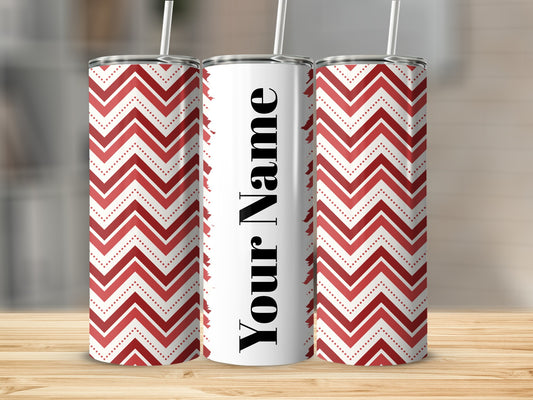 Customizable Red Chevron Pattern Tumbler with Straw