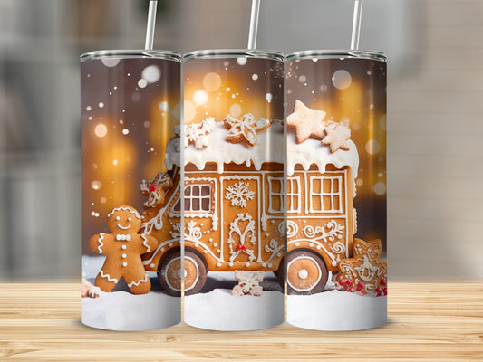 Festive Gingerbread House and Man Design Tumbler
