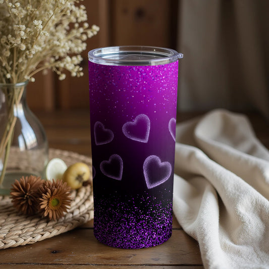 Purple Glitter Hearts Tumbler for Everyday Use