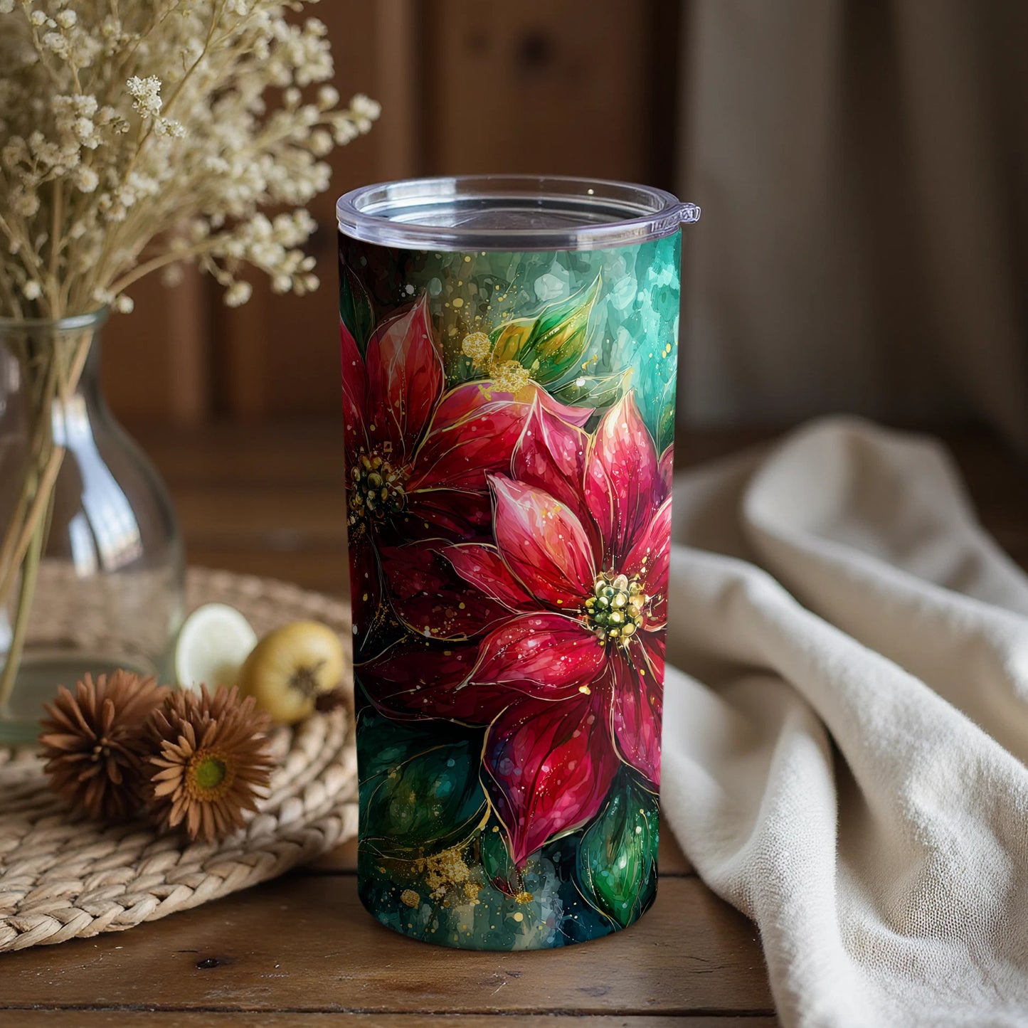 Hand-Painted Floral Tumbler with Nature-Inspired Design