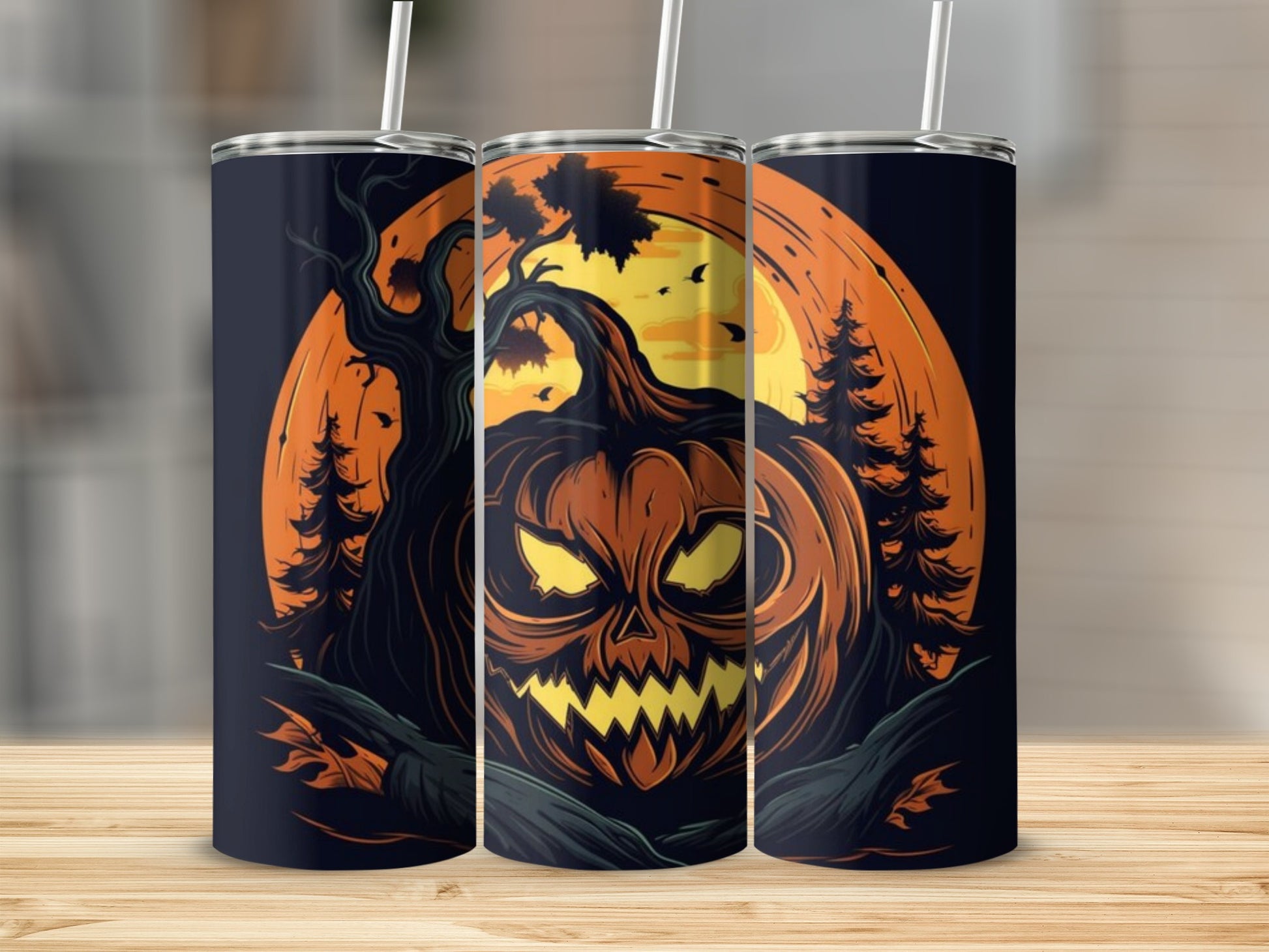 Spooky Halloween Pumpkin Forest Design Tumbler