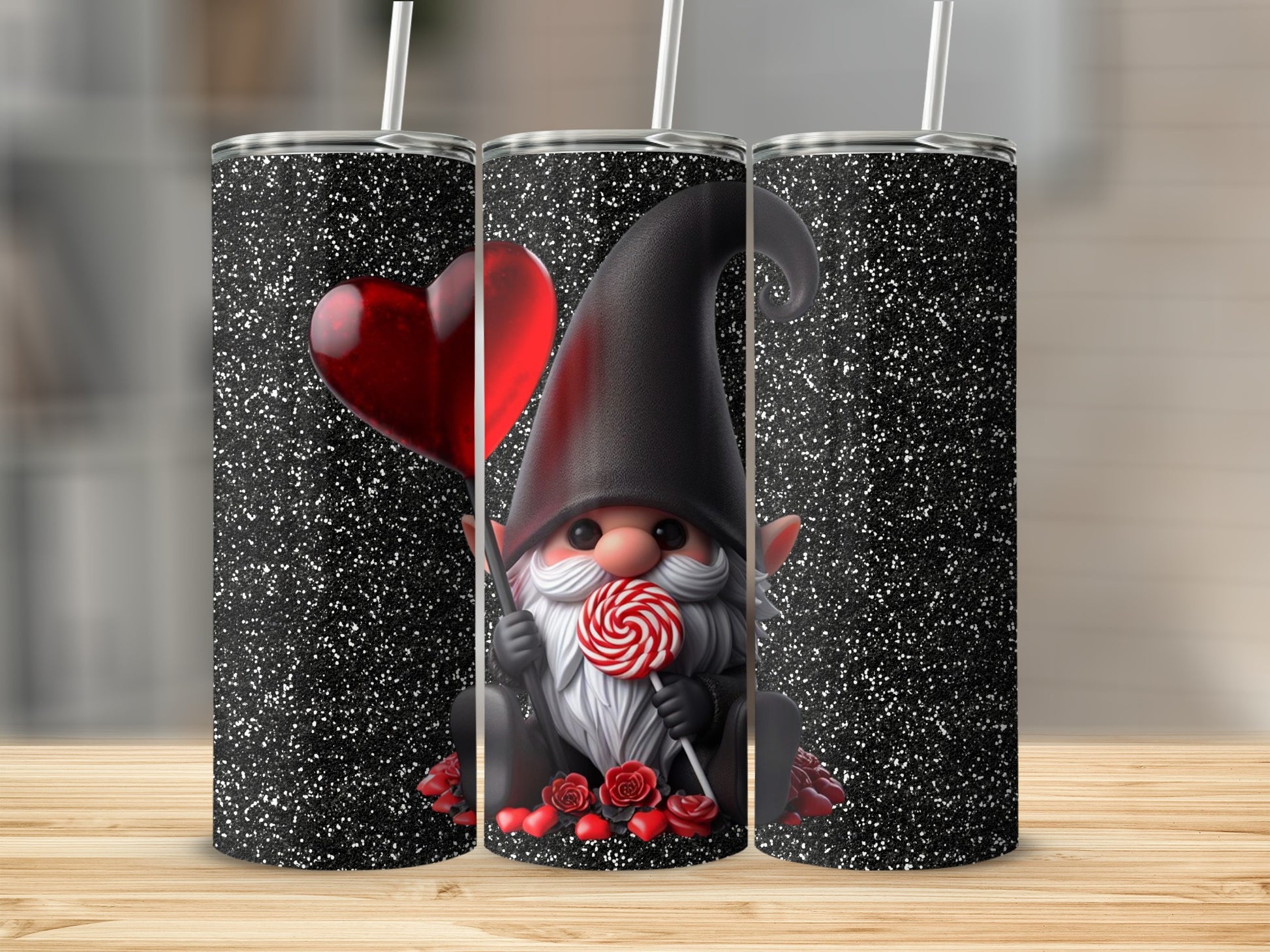 Gnome Heart and Candy Cane Design Tumbler Product