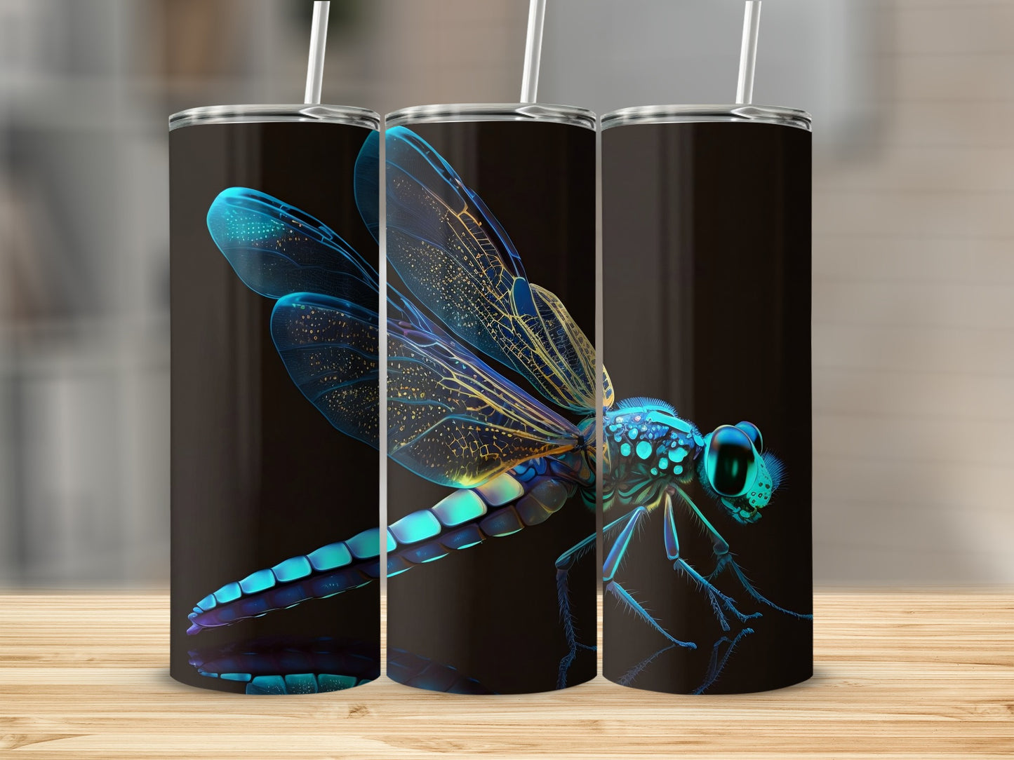 Vibrant Blue Dragonfly Artwork Insulated Tumbler Product
