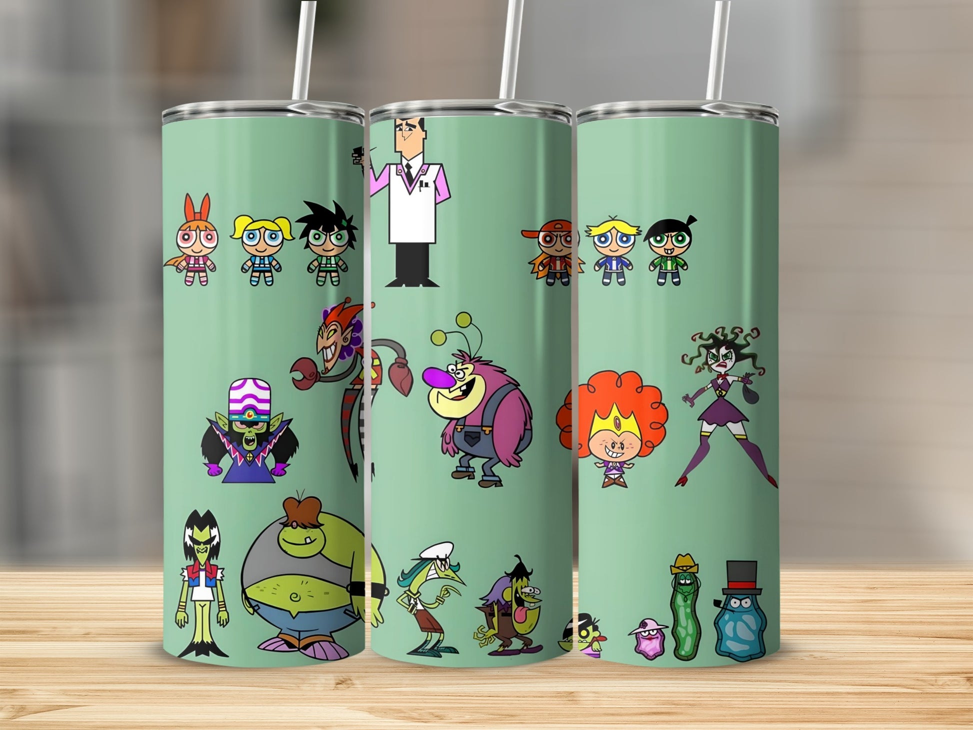 Colorful Cartoon Characters Tumbler Cup With Straw
