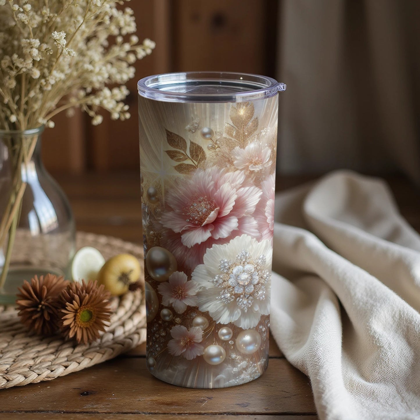 Elegant Floral Pattern Insulated Beverage Container